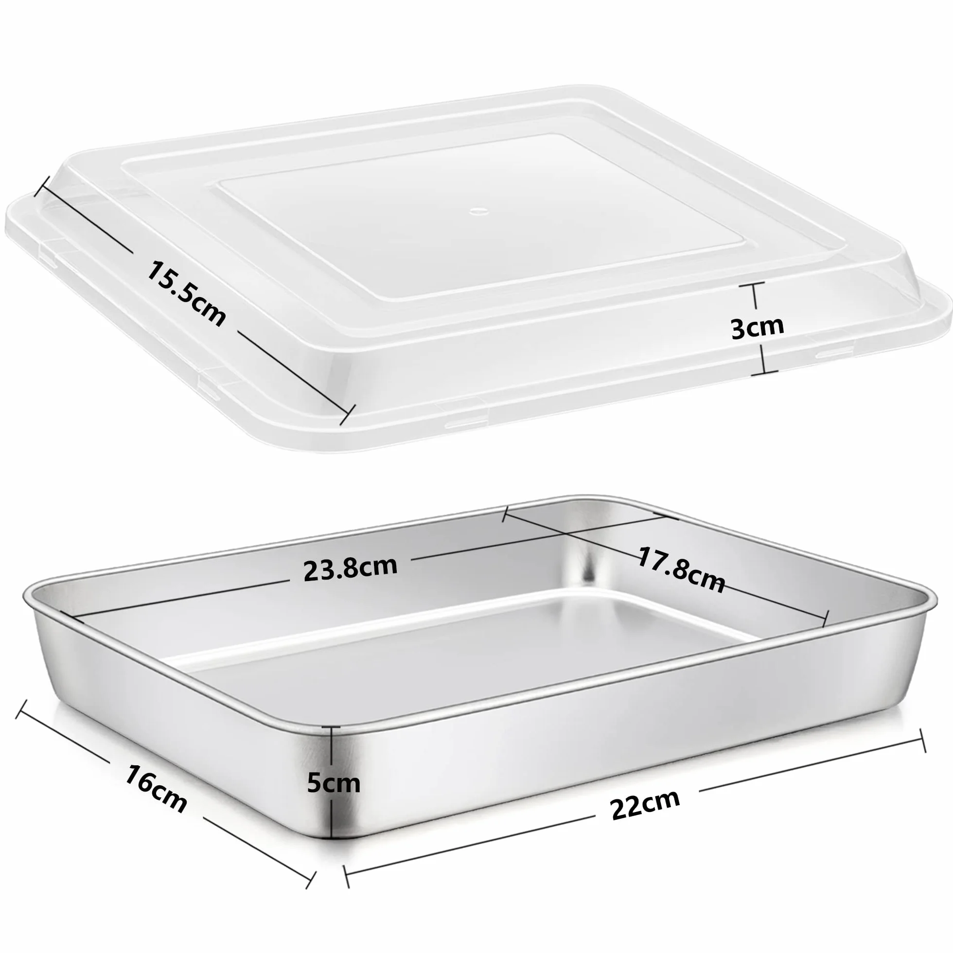 Baking Pan z pokrywą, Joyfair Stal nierdzewna Cake Pan Baking Set, 23.8x17.8x5cm, prostokątny Baking Pan dla Baking Roasting Storing, Perfect for Cake/Brownie/Lasagne
