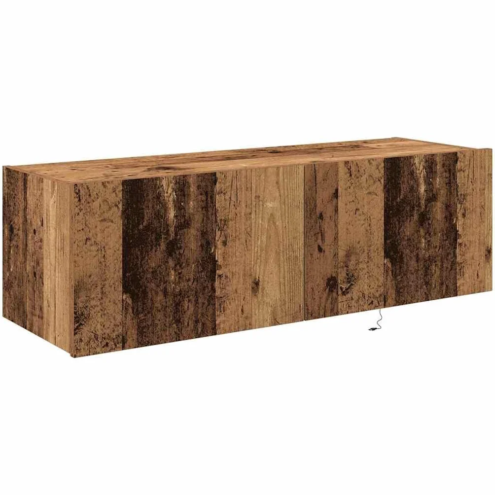 Szafka ścienna pod telewizor, zestaw 2 sztuk, wygląd starego drewna, 100 x 35 x 31 cm, materiał drewnopochodny, unoszący się regał na media do salonu, wszechstronne oświetlenie LED, uchwyt na