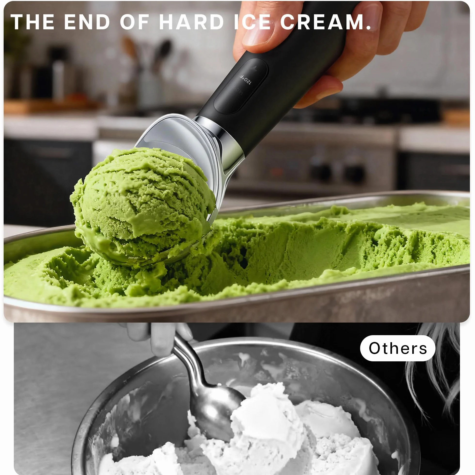 VRAIKO Heated Ice Cream Scoop | Warming Icecream Scooper with 3-Level Adjustable Heats - 120/140/160℉, LED Display, 2600mAh Capacity, Rechargeable | for Hard Ice Cream and More (Black)
