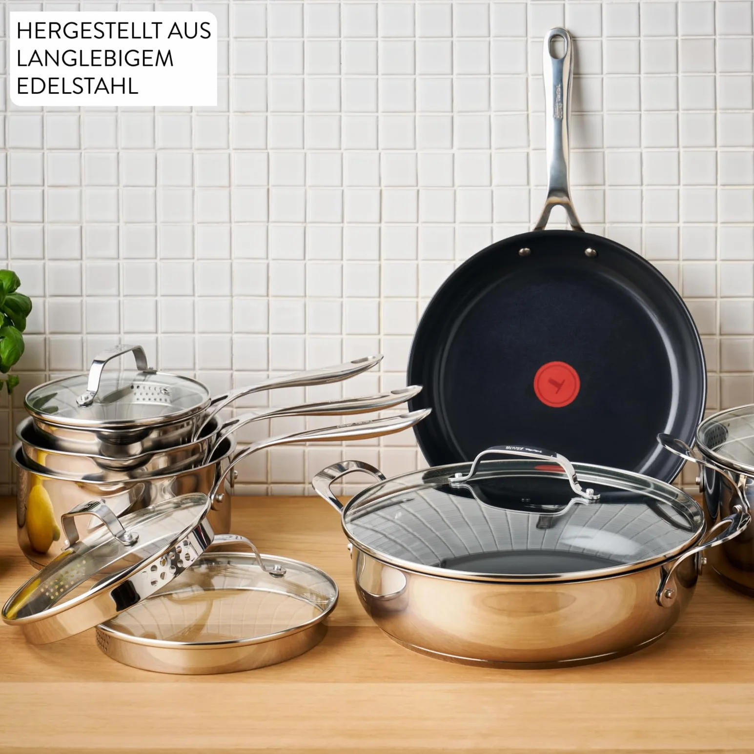 TEFAL H880S234 Jamie Oliver, zestaw, patelnie 24/28 cm, stal nierdzewna, powłoka ceramiczna, nieprzywierająca, Thermo Signal, nitowany uchwyt, podkładka z filcu, do wszystkich kuchenek, srebrny/czarny