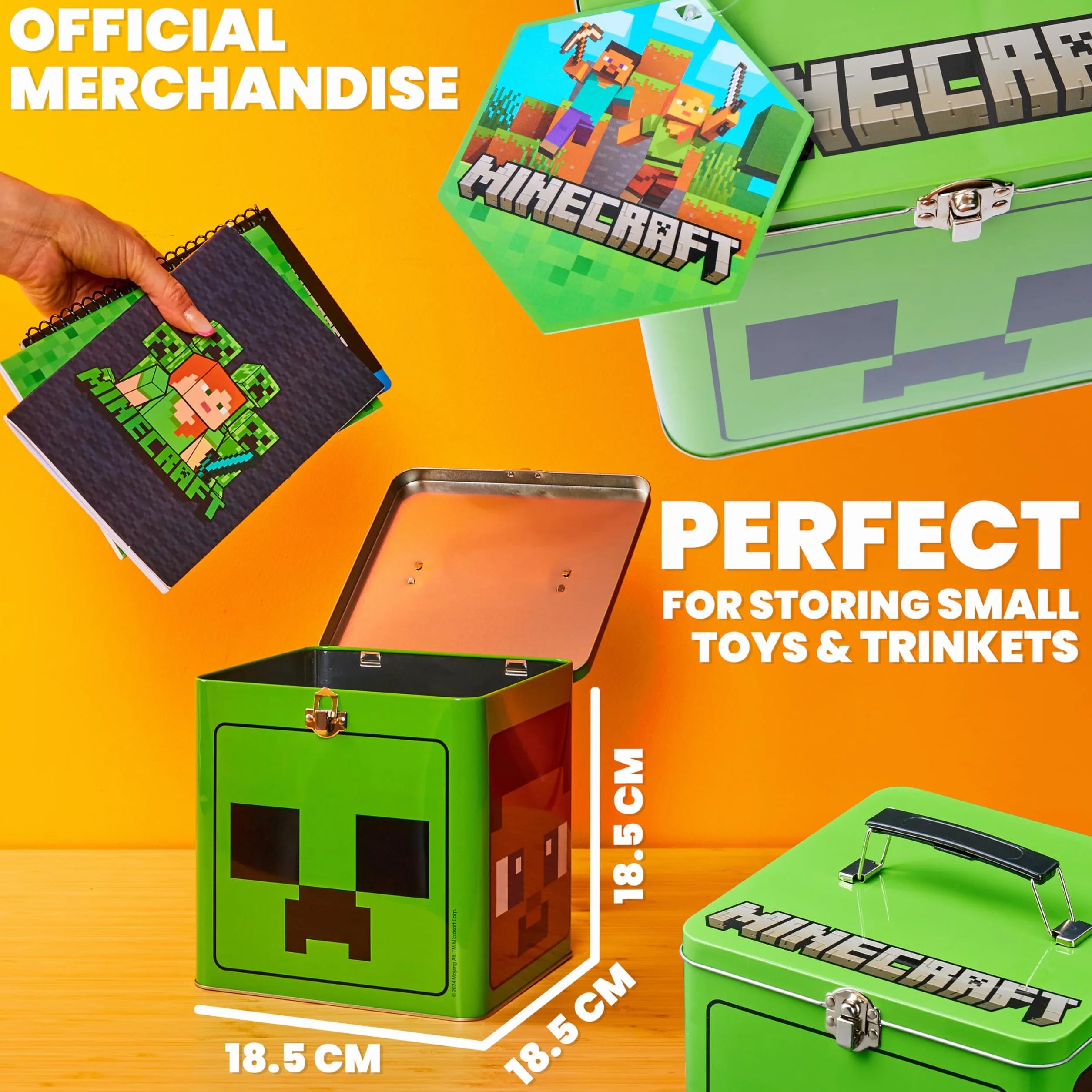Minecraft Puszka na ciasteczka dla dzieci i nastolatków, metalowe zapięcie, 7 x 7 cm, dekoracyjny słoik na ciasteczka, prezenty dla graczy