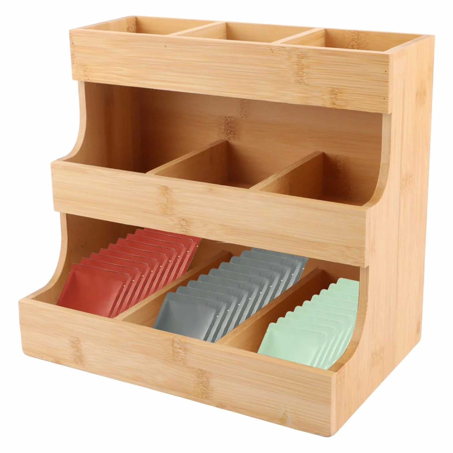 Bambusowy organizer na torebki herbaty, pudełko na herbatę z drewna z 9 przegródkami, bambusowy uchwyt na torebki herbaty, pudełko na herbatę z bambusa, do przechowywania herbaty, pionowy