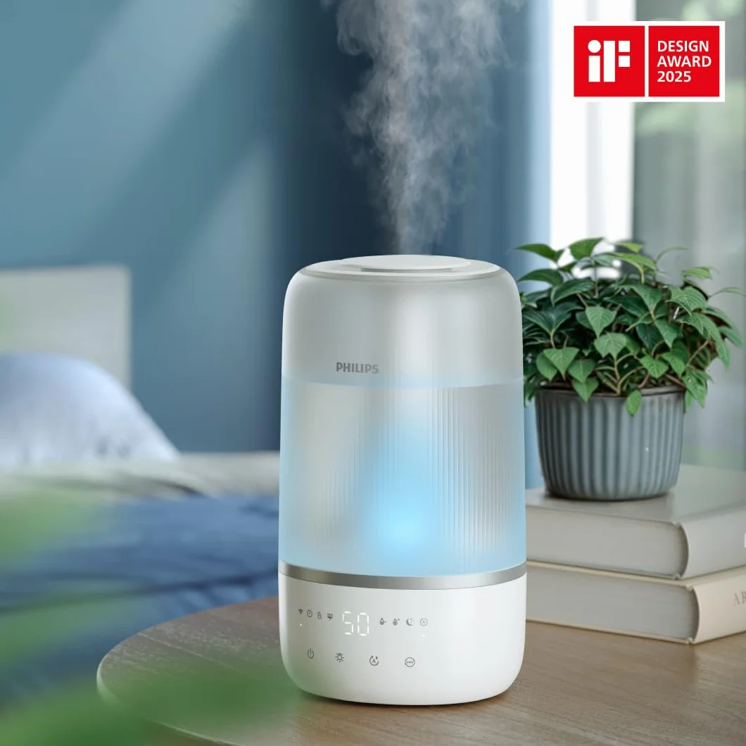 Philips Inteligentny nawilżacz, kompaktowy i mocny, z mgiełką Sky High, czas pracy do 32 godzin, aromaterapia, cichy, z ustawieniem snu i lampką nocną, do pomieszczeń o powierzchni do 38m² (HU1509/00)