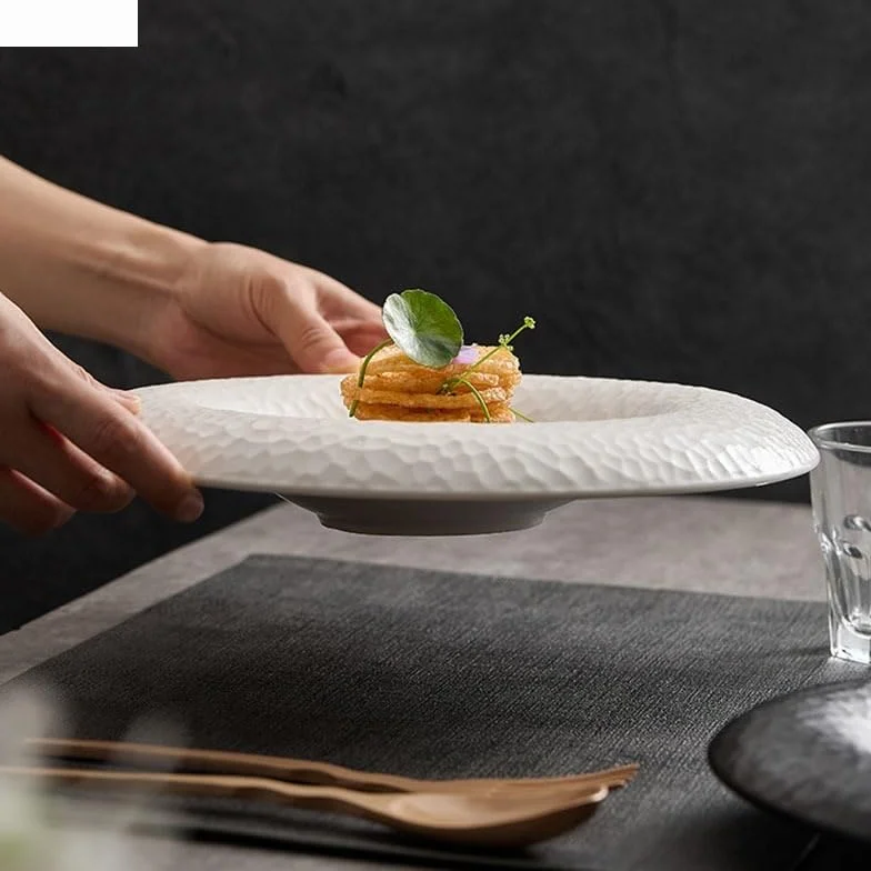 Tekstura Ceramiczny Talerz Głęboki Talerz Deserowy Talerz Sałatkowy Talerz Makaronu Talerz Zimnego Dania Zastawa Stołowa Talerze Obiadowe (B 10.8 Cala)