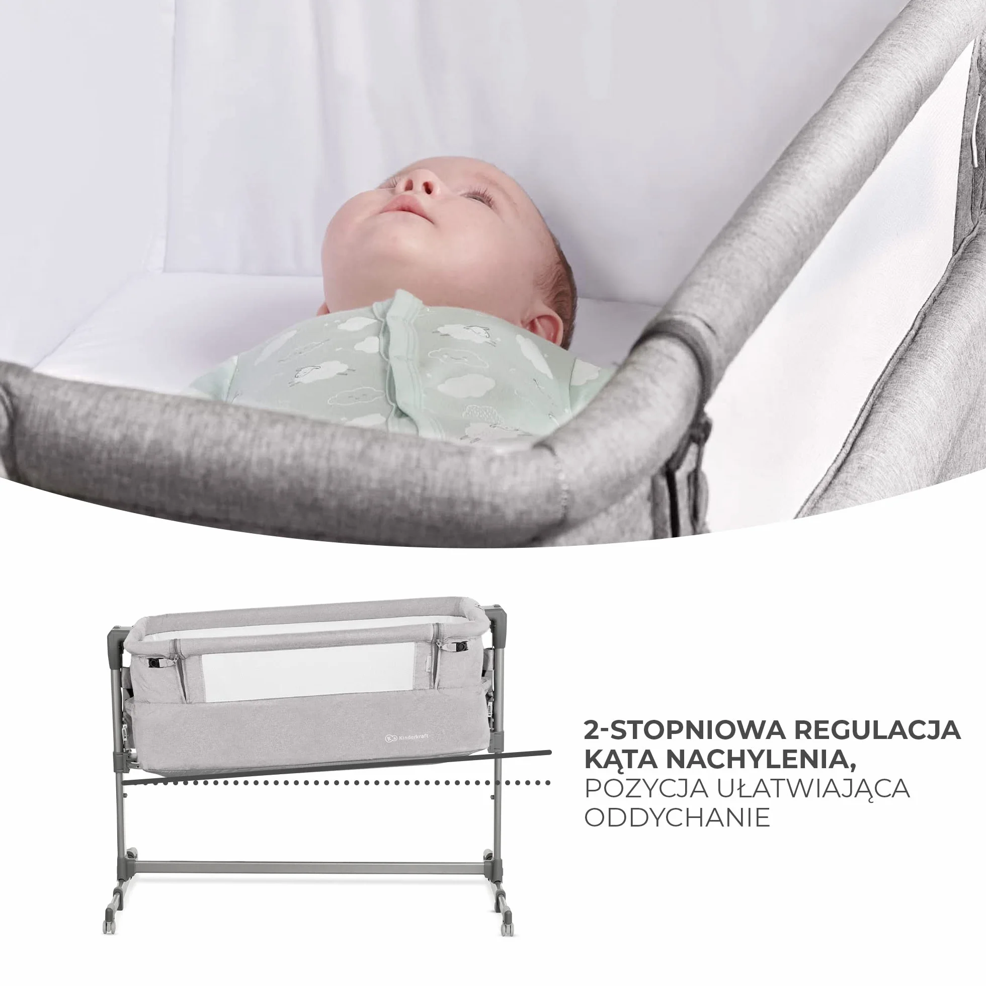 Kk Kinderkraft KKLNESTGRY000N Łóżeczko Dostawne, Szary, Do 9 kg
