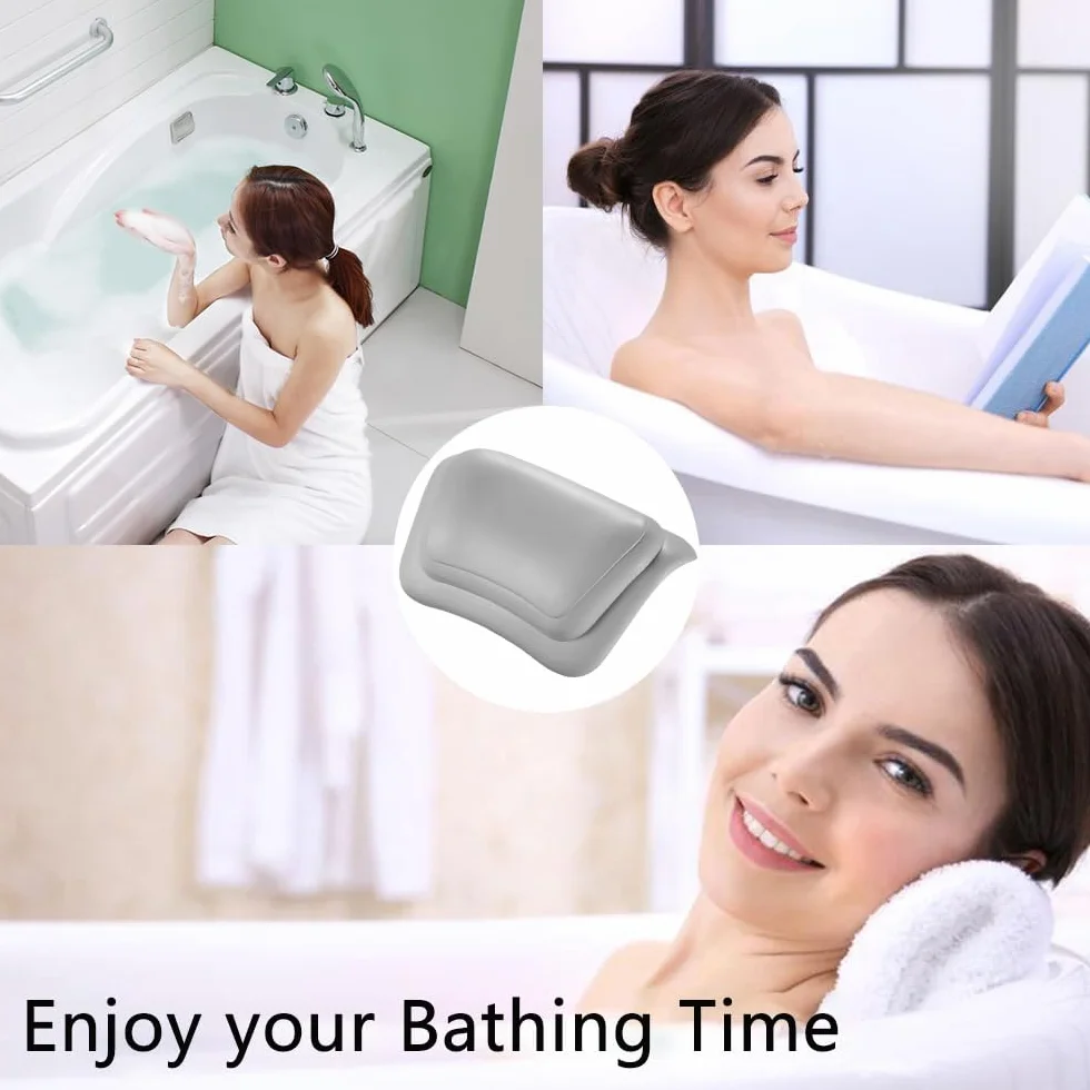 Poduszka łazienkowa wodoodporny ergonomiczny zagłówek 3D antypoślizgowa spa wsparcia szyi pleców (szara)
