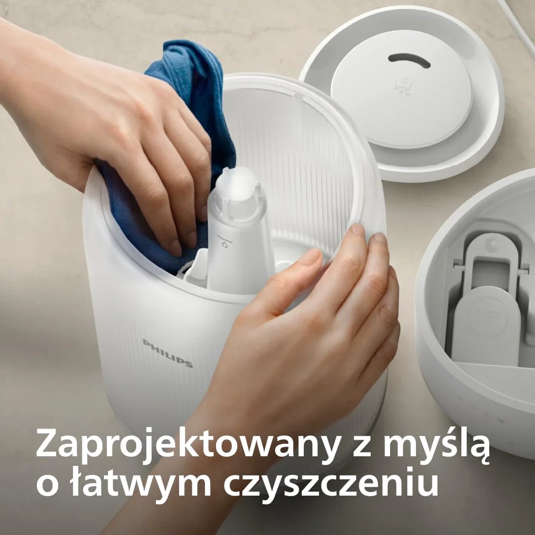 Philips Inteligentny nawilżacz, kompaktowy i mocny, z mgiełką Sky High, czas pracy do 32 godzin, aromaterapia, cichy, z ustawieniem snu i lampką nocną, do pomieszczeń o powierzchni do 38m² (HU1509/00)