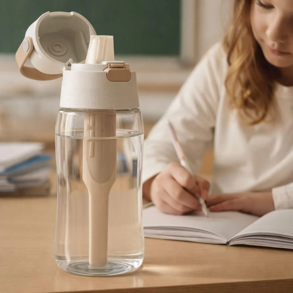 DAFI Butelka filtrująca Solid 0,5 l + wymienny filtr węglowy - Cappucino - Wykonana z wytrzymałego Tritanu™, Bez BPA, Idealna do Pracy, Szkoły, Siłowni, w Podróż - Wyprodukowano w Polsce