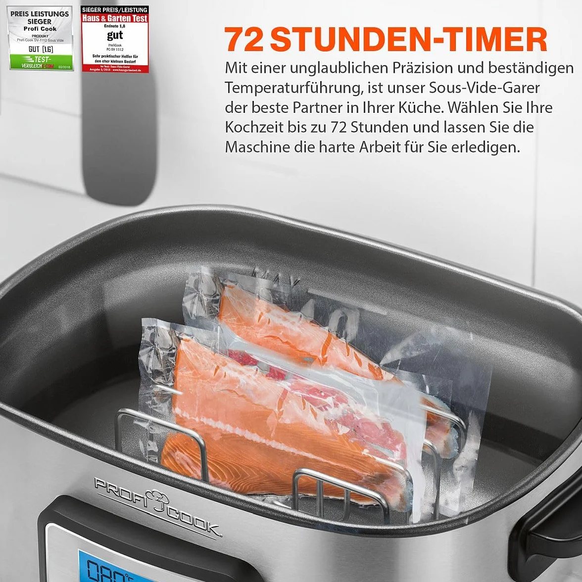 ProfiCook PC-SV 1112 - Cocotte mijoteuse et Cuiseur sous vide basse température - Capacité 8,5 Litres - 520 Watts Gris/Noir