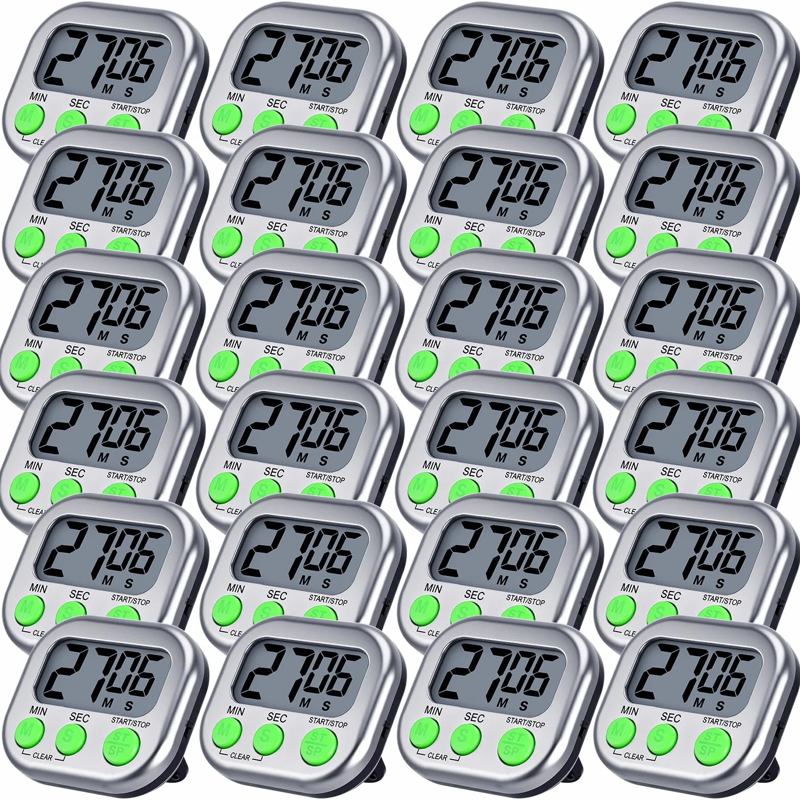 Leumoi Cyfrowe timery kuchenne, magnetyczne, tylne timery, duży ekran, głośny alarm, włącznik/wyłącznik, minuta, sekunda, odliczanie, ustawienie pamięci do gotowania, ćwiczeń w klasie (srebrny i