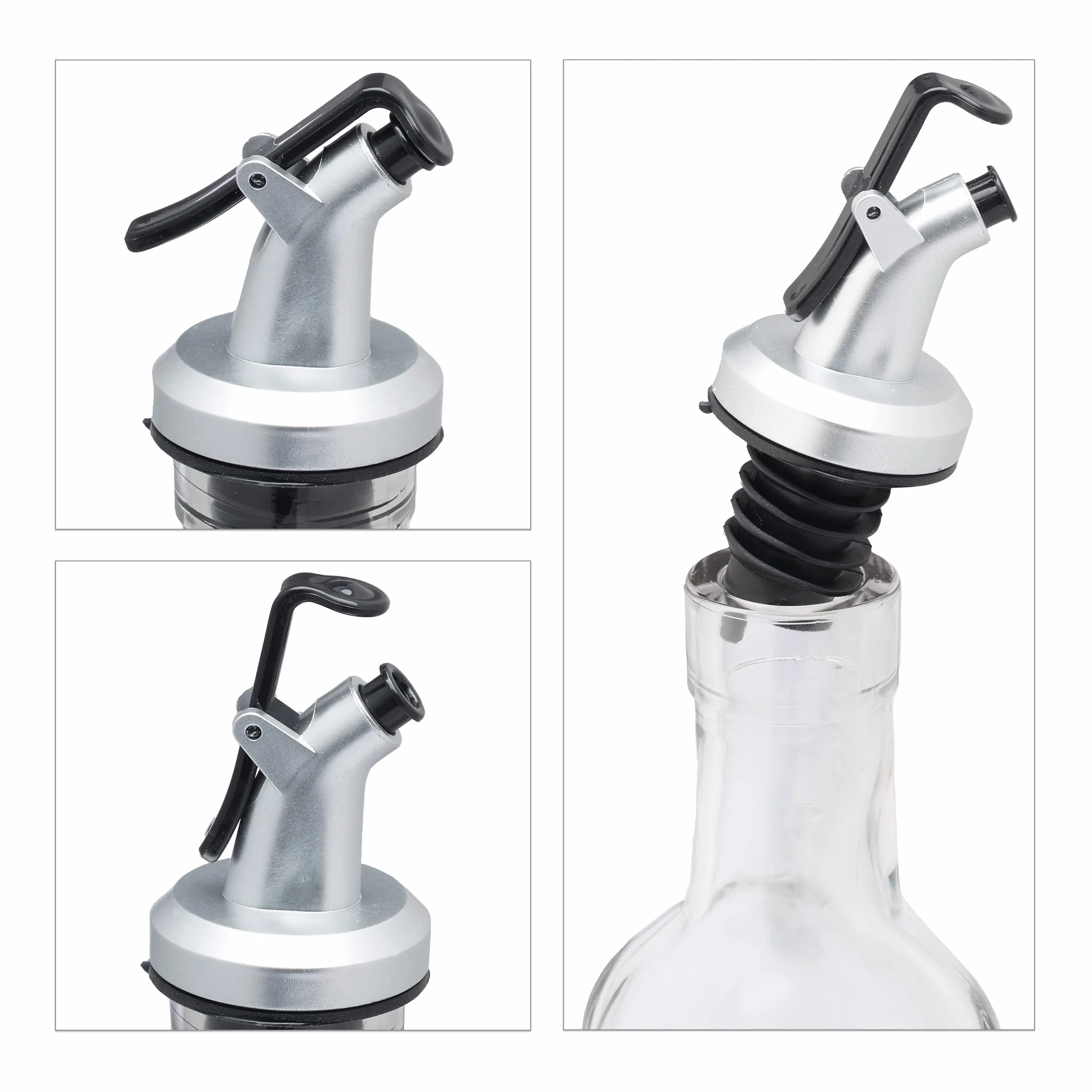 Relaxdays Dozownik octu i oleju, z dzióbkiem, 2 w 1, do kuchni, butelki na olej ze stojakiem, szkło, 2 x 250 ml, przezroczysty, 29 x 11 x 6 cm