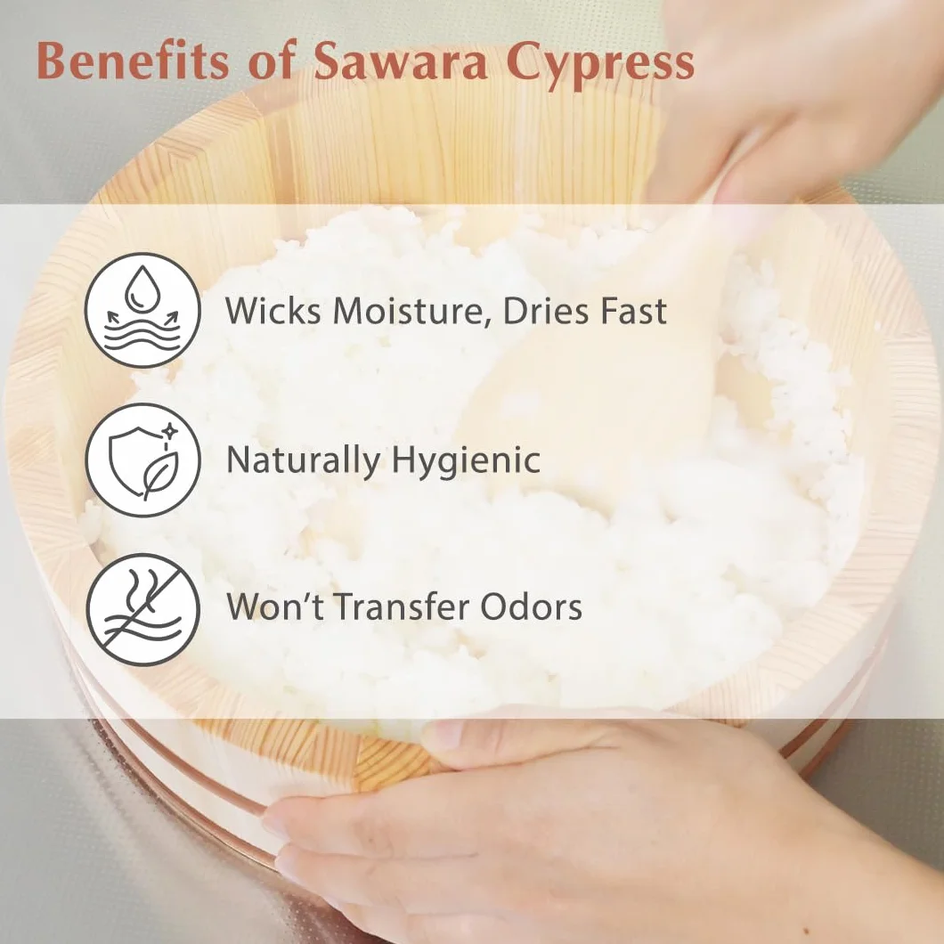 TIKUSAN Drewniana wanna do mieszania ryżu Hangiri Miedziana opaska wyprodukowana w Japonii Sushi Rice Bowl Sushi Oke (33 cm)
