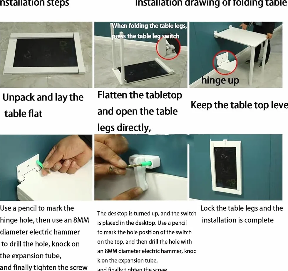 Zajmujący mało miejsca biały składany stół ścienny - łatwa instalacja, kompaktowa konstrukcja do salonu, jadalni i blatu barowego (90 x 50 cm) - idealny do małych przestrzeni