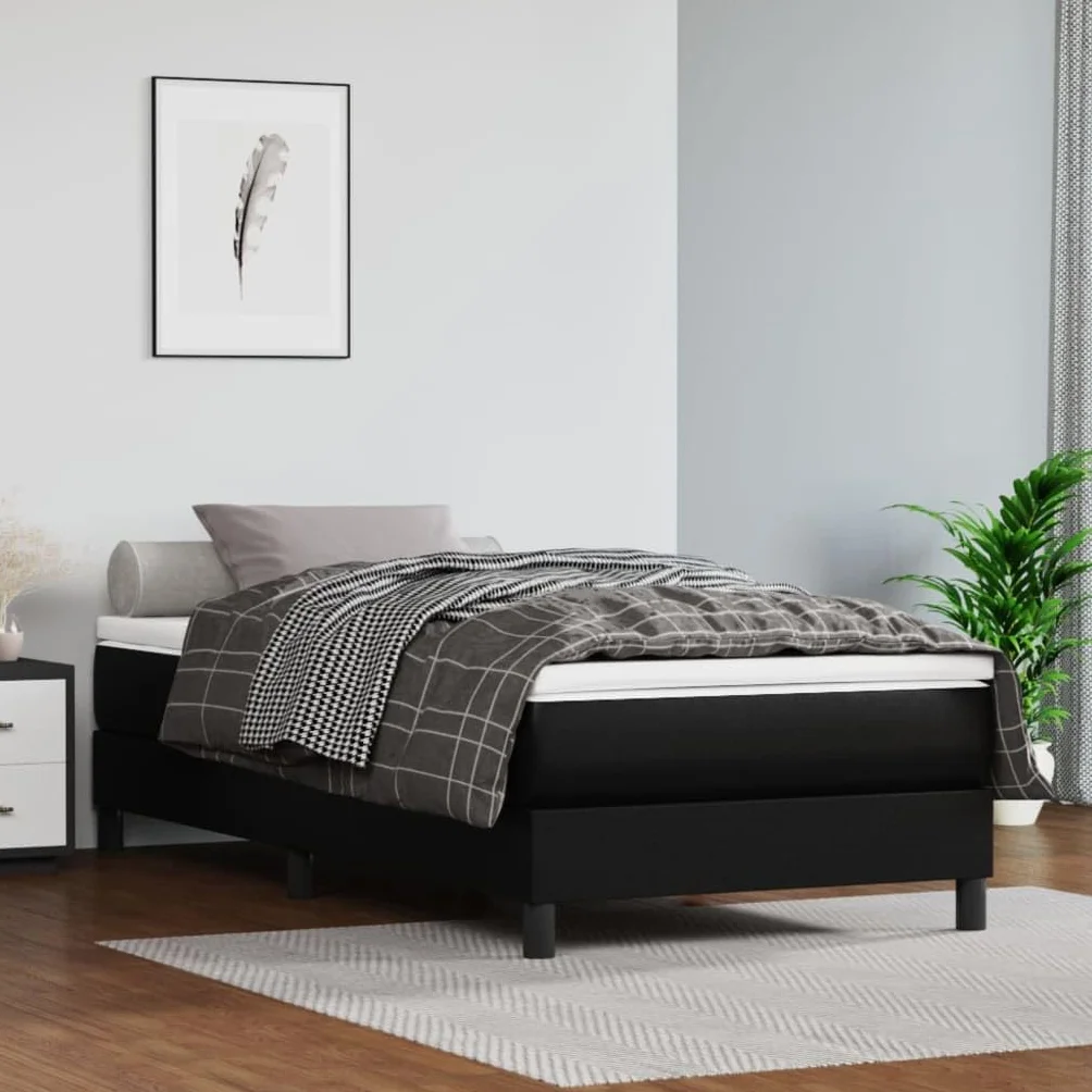 vidaXL Łóżko kontynentalne, czarne, obite sztuczną skórą, 90x200 cm, łóżko, rama łóżka, mebel do sypialni, łóżka, ramy łóżek, meble do sypialni