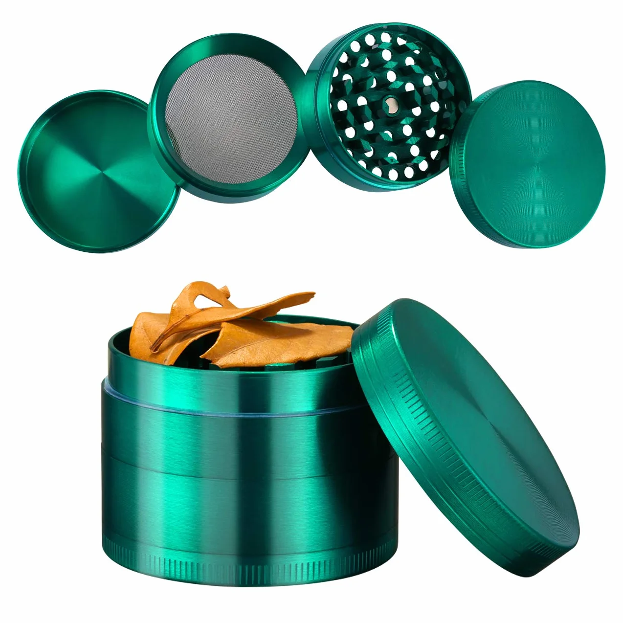 Lihao Grinder Crusher 4-częściowy zestaw młynków, stop cynku, ze skrobakiem do przypraw, ziół (mini, 5 x 3,5 cm, zielony)