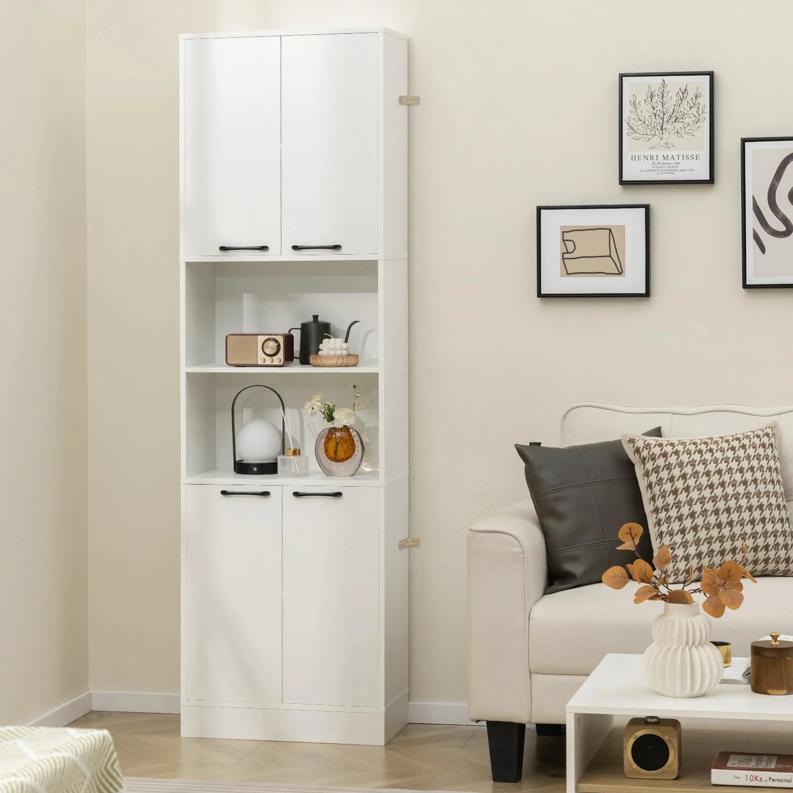 COSTWAY Szafka kuchenna o wysokości 190 cm, wysoka szafka z drzwiami, półkami, zawiasami bezpieczeństwa i zabezpieczeniem przed przewróceniem, wolnostojąca, uniwersalna szafka do jadalni, salonu