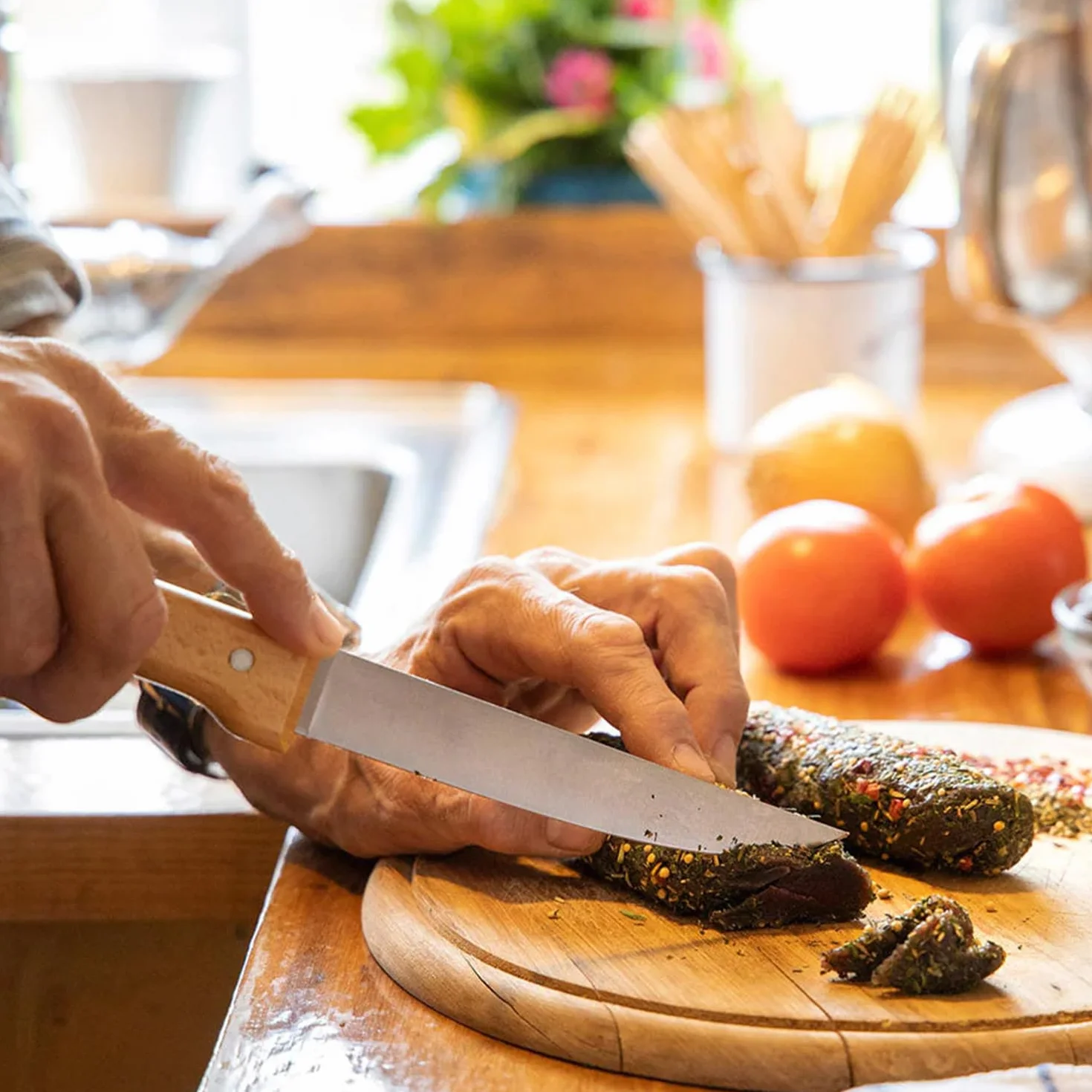 Opinel OP01838 zestaw równoległych noży kuchennych, stal nierdzewna Sandvik, nóż szefa, nóż do krojenia i uniwersalnego użytku, uchwyt z drewna bukowego, wielokolorowy, jeden rozmiar
