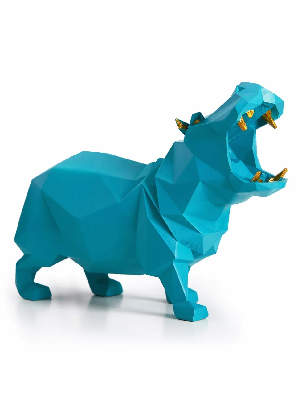 Amoy-Art Hippo Prezenty Sztuka Rzeźba Zwierzę Wystrój Nowoczesna Figurka Domowa Statua Stół Centralny Rzemiosło Polyresin Ornament Niebieski 18 cm