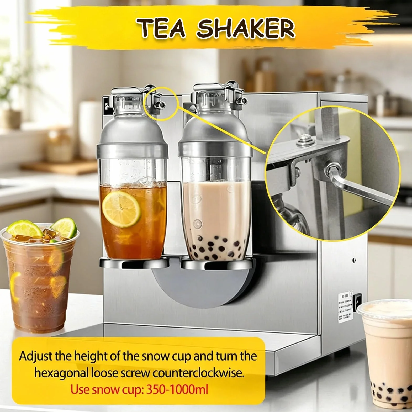 Elektryczny shaker do bubble tea, automatyczny shaker 360° ze stali nierdzewnej z podwójną głowicą, regulowany w zakresie 0-120 s, do przygotowywania herbaty mlecznej, soku i kawy