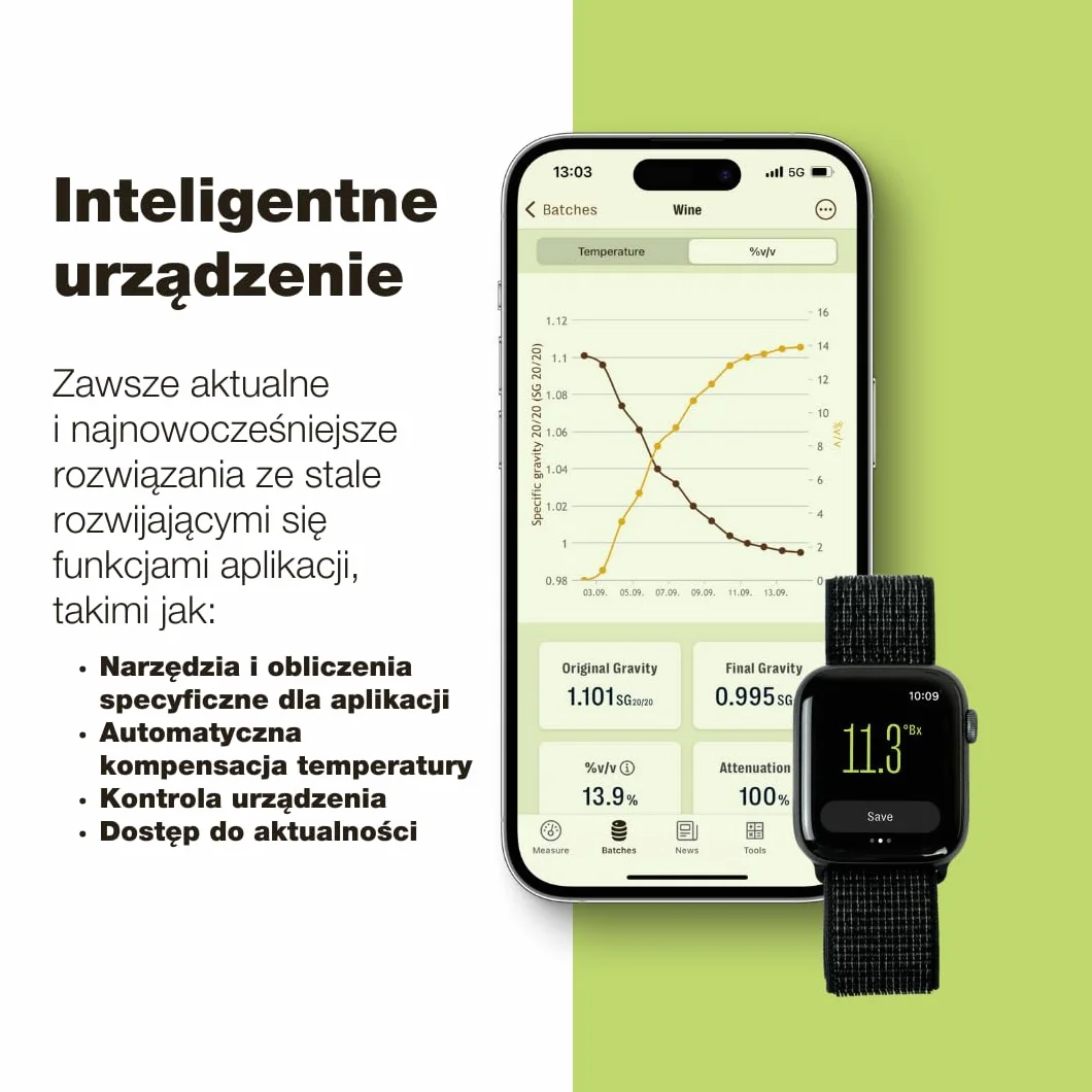 EasyDens by Anton Paar - Smart Hydrometer - Cyfrowy miernik gęstości - Oznaczanie zawartości ekstraktu, zawartości cukru i zawartości alkoholu - Plato, ciężar właściwy (SG), Babo, Baumé, Brix, g/L, KMW, Oechsle, ABV, ABW, Proof