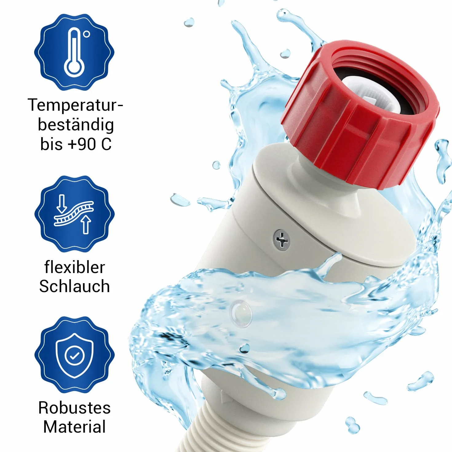 VIOKS Aquastop wąż dopływowy do pralki, 3/4 cala, 2 m, 90°, prosty/kątowy – uniwersalny korek wodny