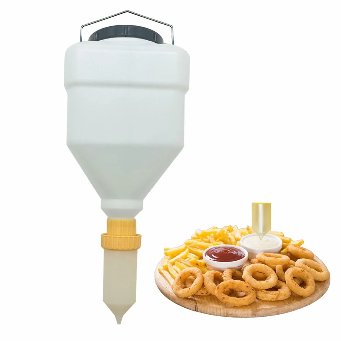 Wiszący dozownik sosu,3,5l/5,5l napełniany dozownik do sosu w butelce,konstrukcja szczelna,odpowiednia do produktów spożywczych,takich jak sosy cateringowe,takie jak pomidorowy,musztardowy, brązowy(Sq