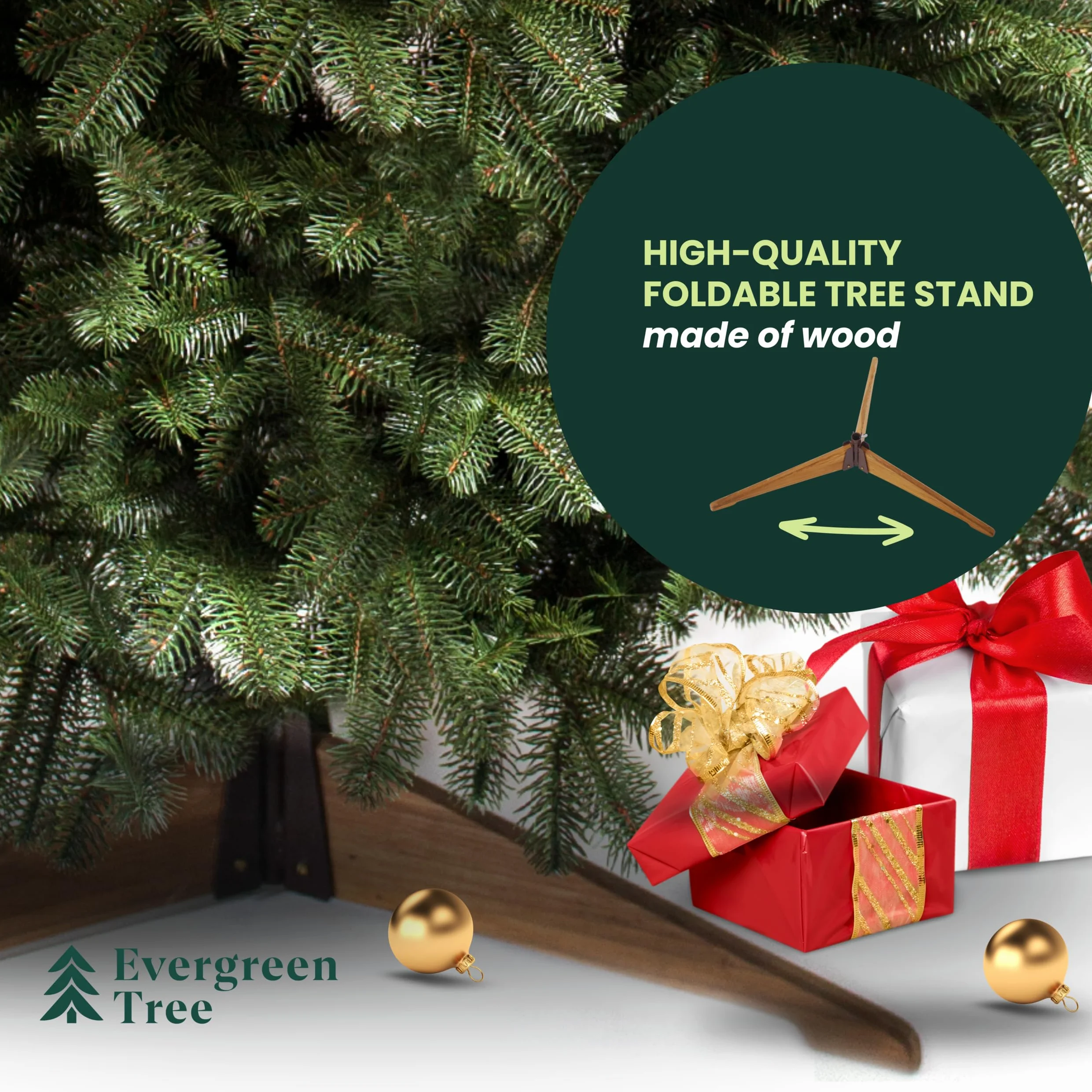 Evergreen Tree® Sztuczna choinka 210 cm, wysokiej jakości, 100% formowana wtryskowo, z drewnianym stojakiem, prawdziwe gałązki – Made in EU – Artificial Christmas Tree