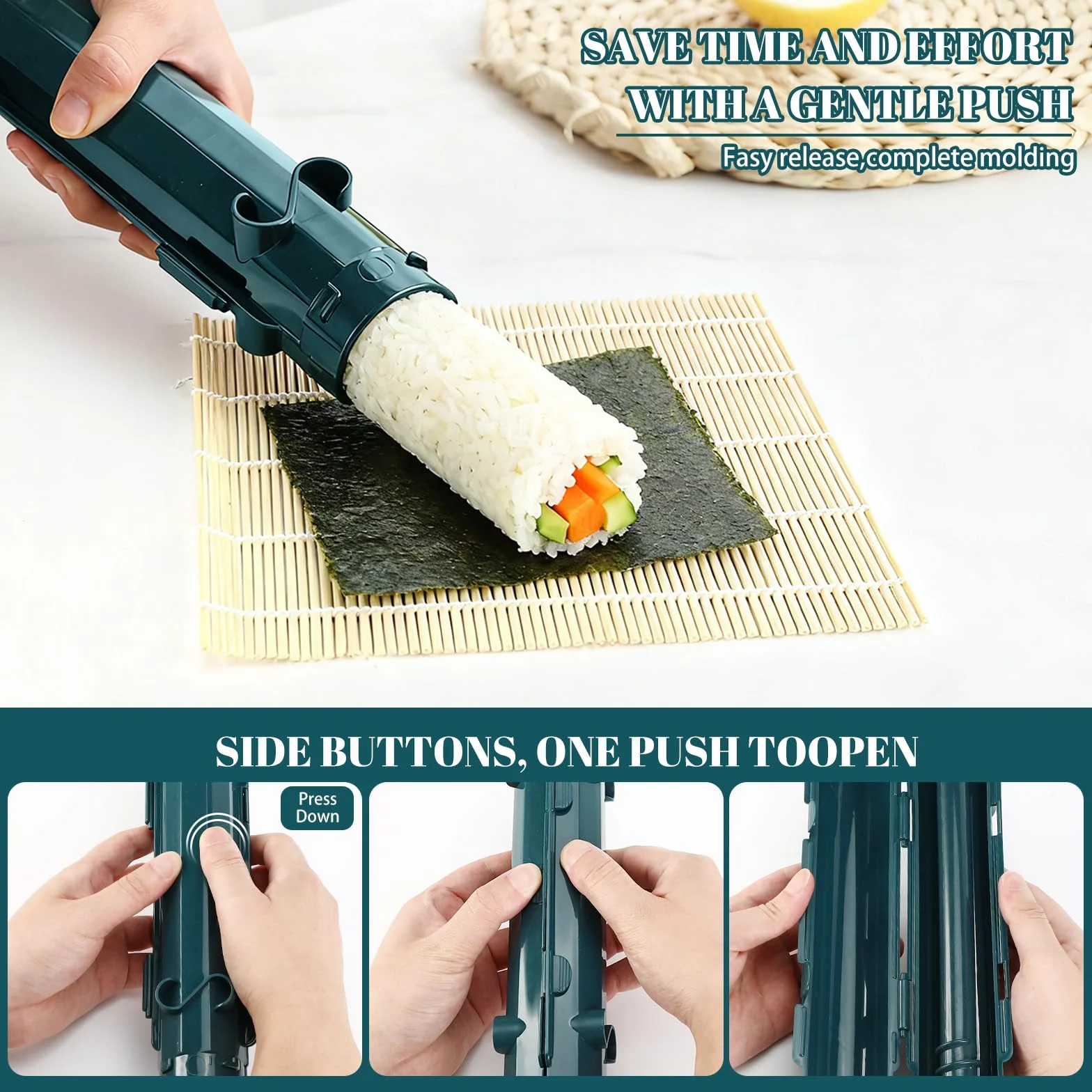 4-częściowy zestaw foremek do sushi, forma do kulek ryżowych, wielofunkcyjna maszyna do sushi, nadaje się do samodzielnego wykonania bazooka, zestaw dla początkujących