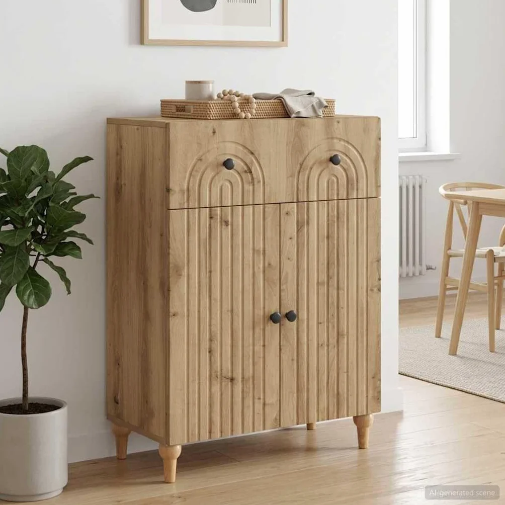 Générique Kredens drewno konstrukcyjne 66 x 34,5 x 90 cm | Solidne półki, drzwi 90°, przechowywanie kuchni lub jadalni, łatwa konserwacja