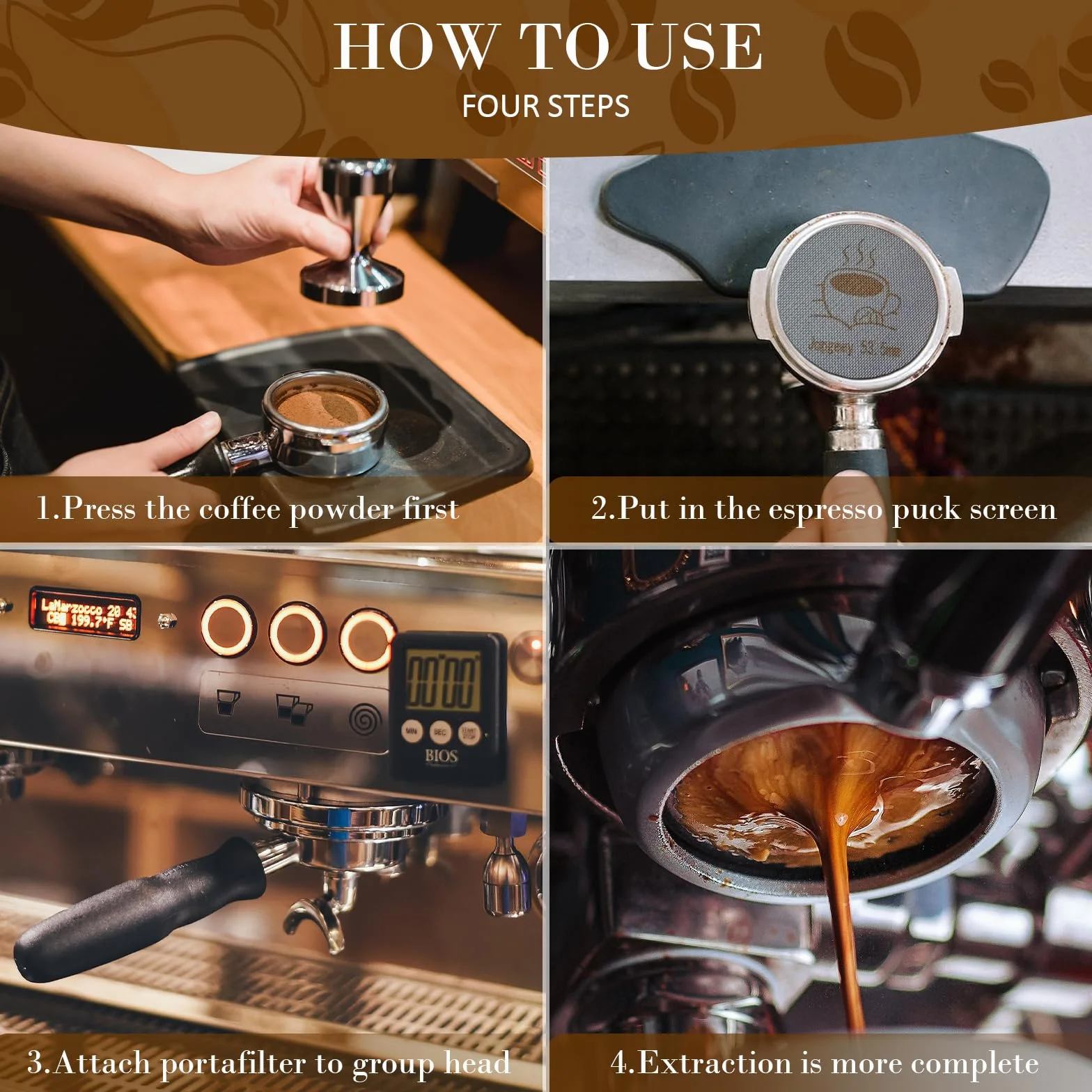 Krążek do espresso 53,5 mm ze stojakiem, filtry do kawy wielokrotnego użytku, kompatybilne z koszem portafiltrowym Breville Barista, 54 mm, grubość 1,7 mm, 150 μm, akcesoria do ekspresów do espresso