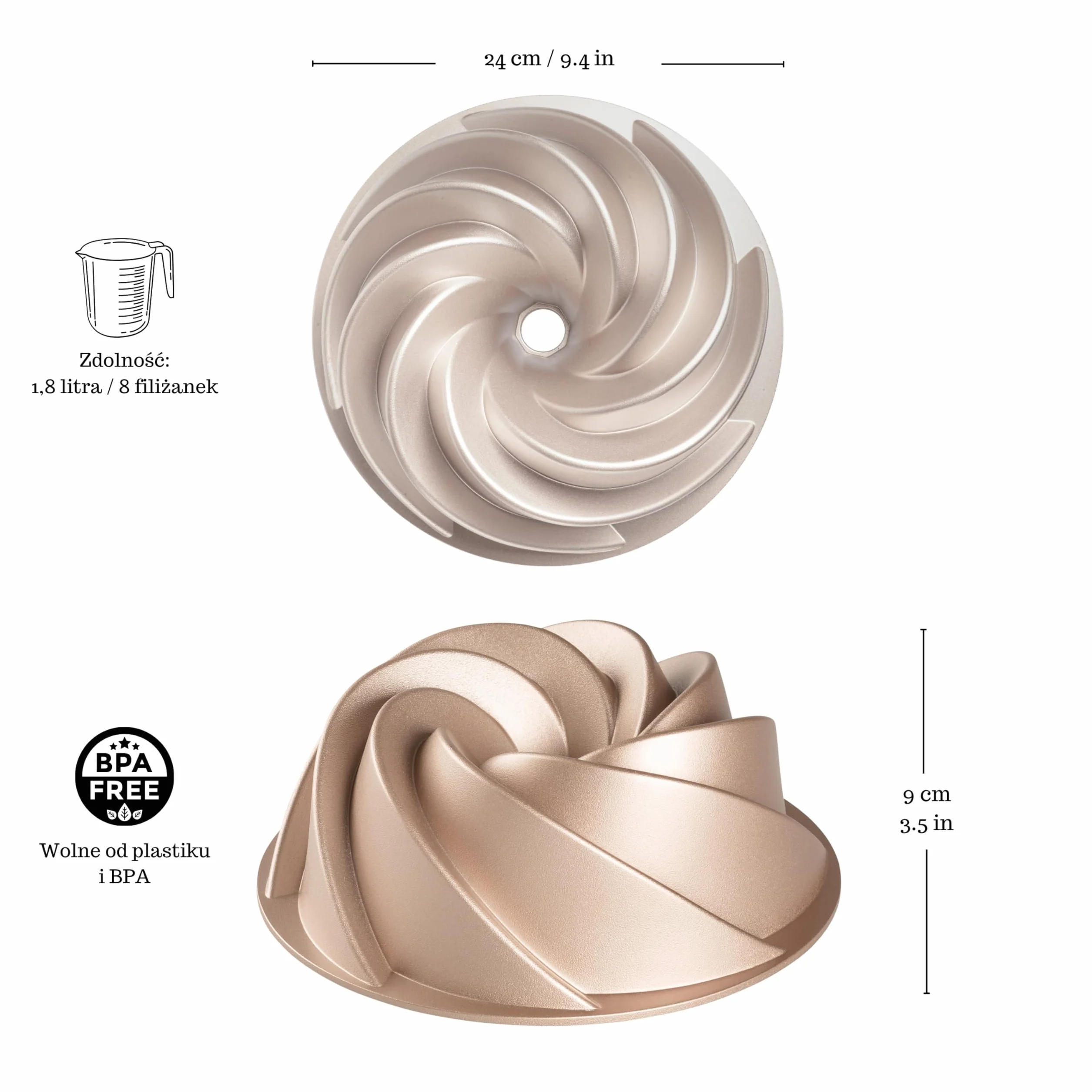 Erreke Forma na Ciasto, Równomierne Pieczenie, Podwójna Nieprzywierająca Powłoka, Bardzo Trwałe Odlewane Aluminium, Tortownica do Ciasta, Średnica 24 cm, Pojemność 1.8 litra, Spiral