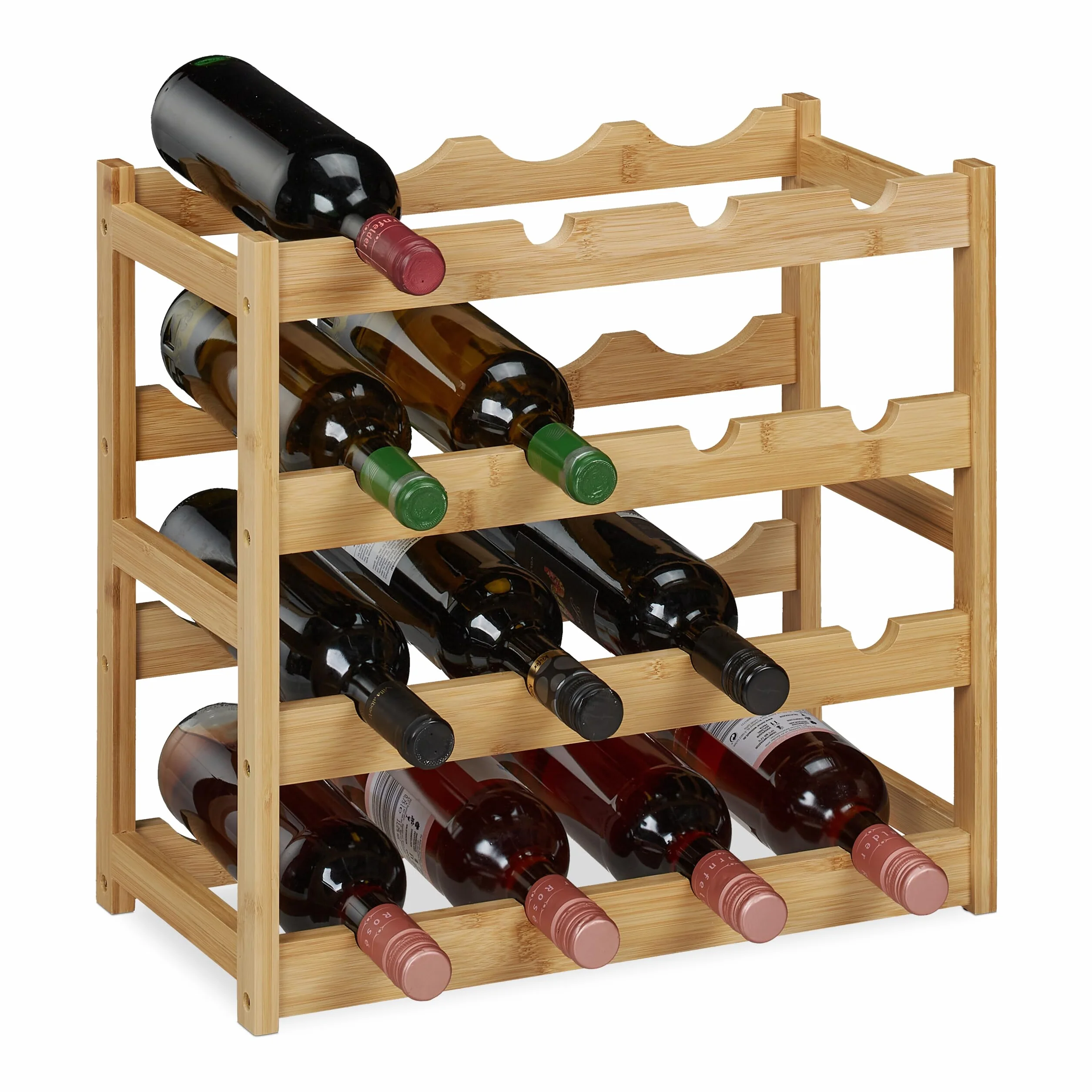 Relaxdays Regał na wino 16 butelek 42,5 x 45 x 23,5 cm Bambus Naturalny