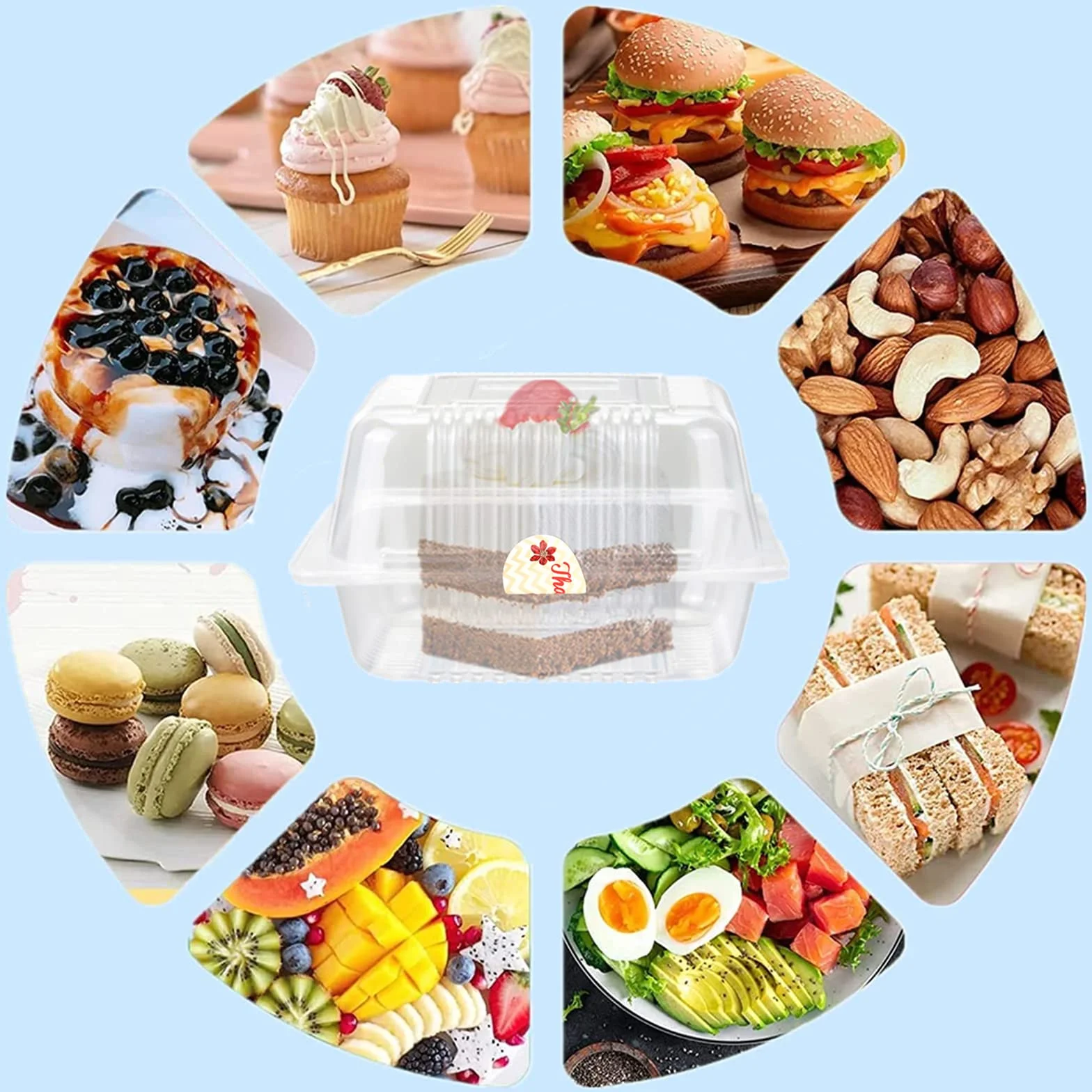 50 szt pojedynczych pudełek na porcje ciasta, 14 cm, przezroczyste pudełka na żywność, do dużych muffinek, sałatek, serów, odpowiednie do pieczenia w domu, imprezy, cukierni