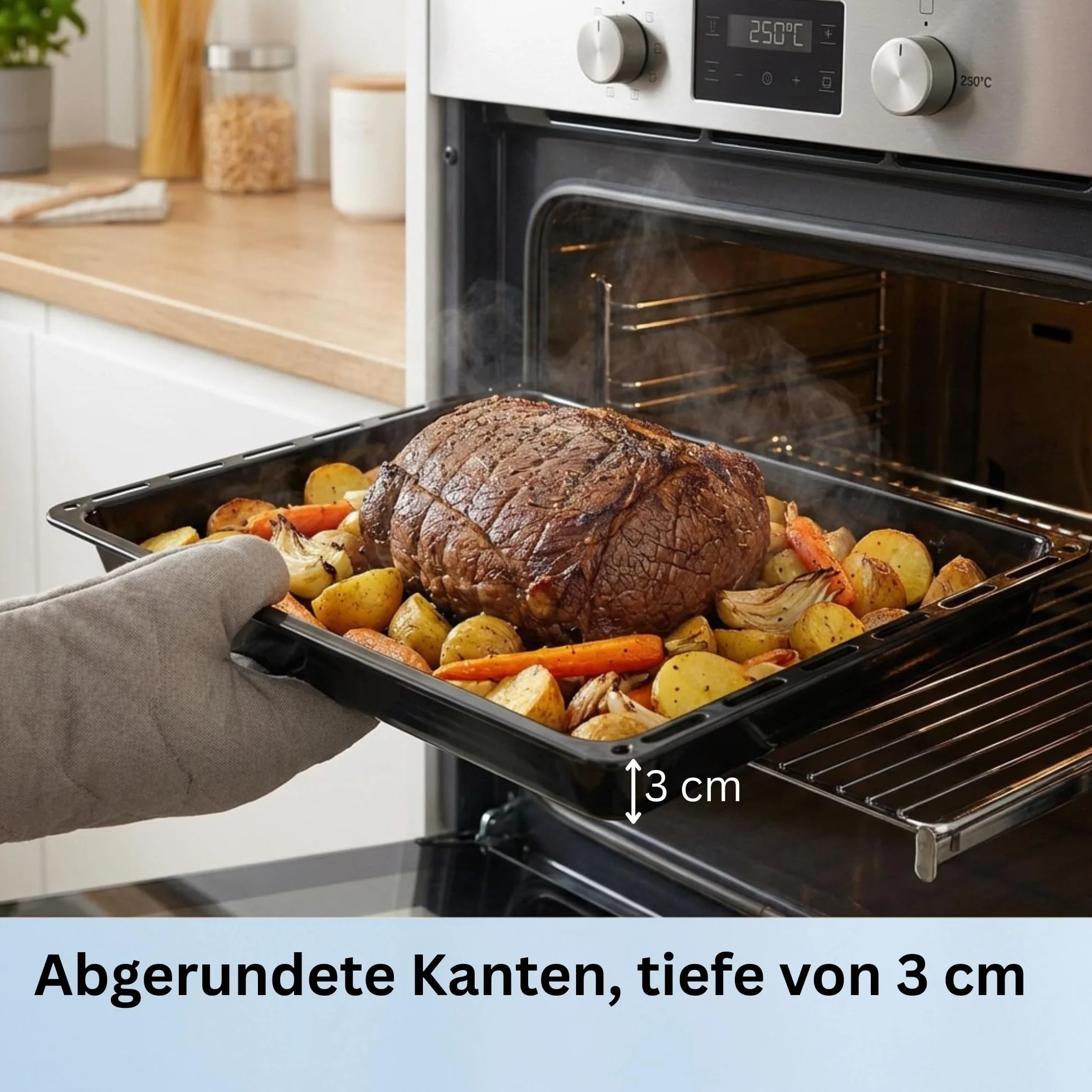 ICQN Zestaw blach do pieczenia, 460 x 370 x 30 mm, pasuje do Bosch Neff Constructa, 2 emaliowane patelnie do piekarnika, odporne na zarysowania i bez różu, 46 x 37 cm