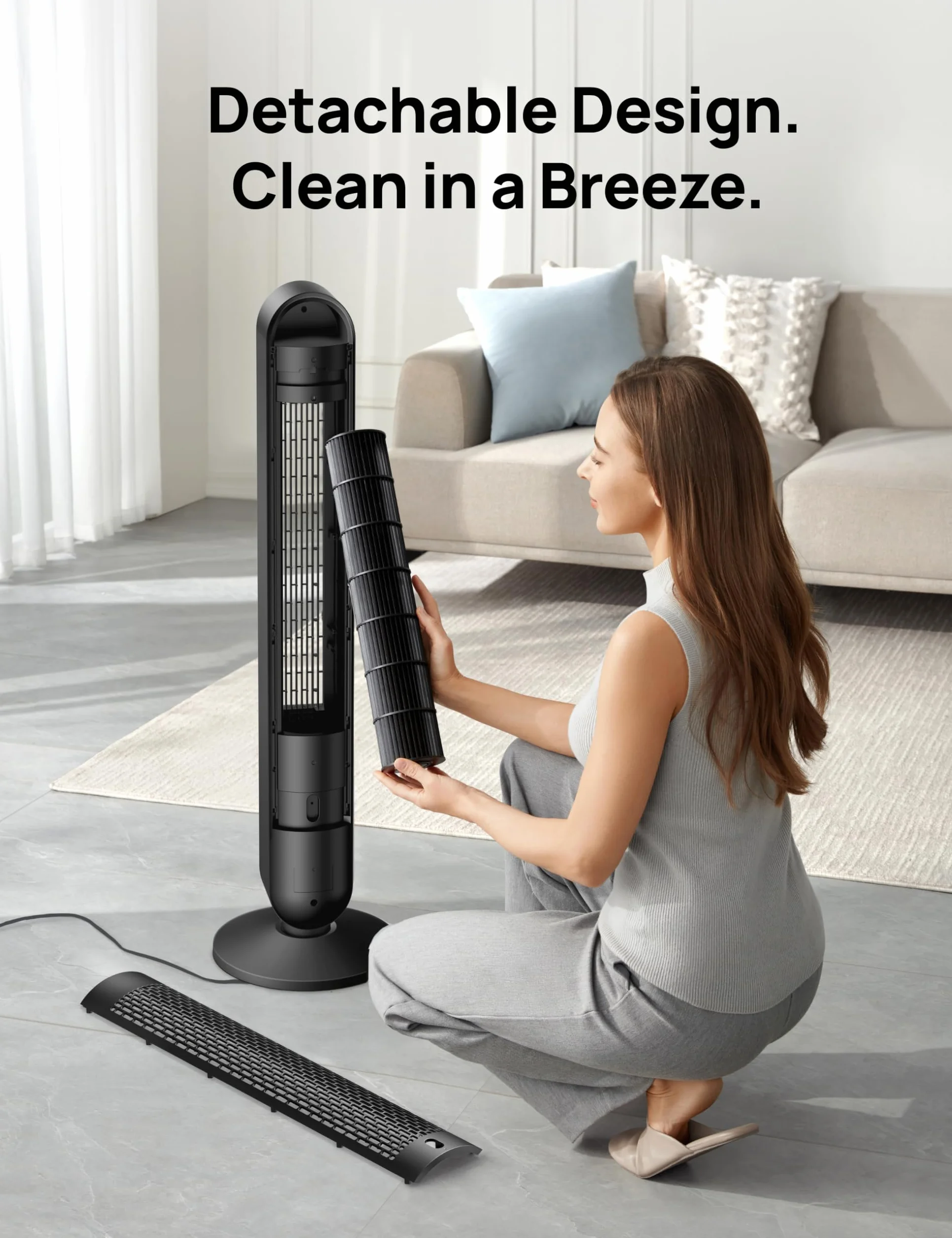 Dreo Smart wentylator kolumnowy z WiFi, sterowanie głosem, współpracuje z Alexa, sterowanie za pomocą aplikacji, cichy wentylator oscylacyjny 90°, 6 ustawień prędkości, 4 tryby, timer 12-godzinny