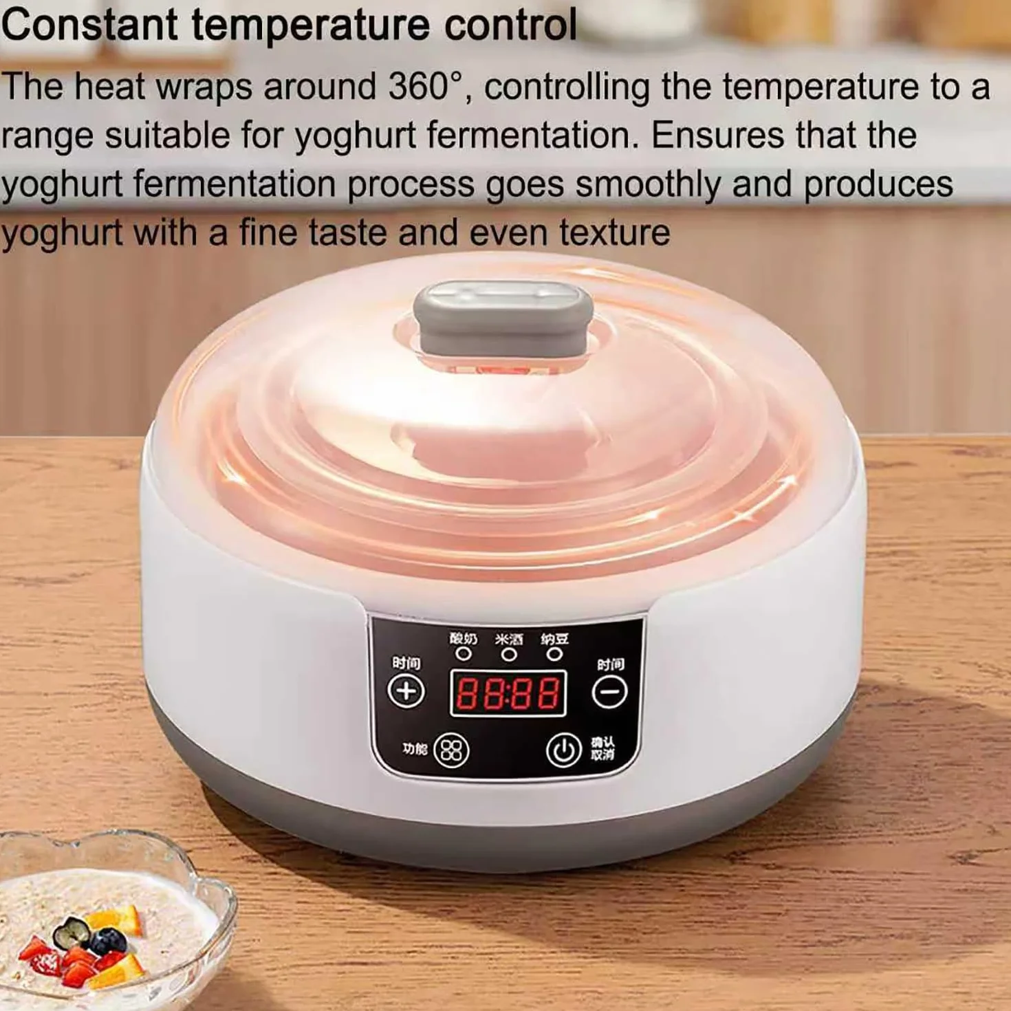 COYEUX Automatyczny ekspres do jogurtu 1,2 l/1,6 l, z wyświetlaczem LED i timerem, wkładka ze stali nierdzewnej, automatyczna regulacja stałej temperatury, do domowego jogurtu organicznego, natto