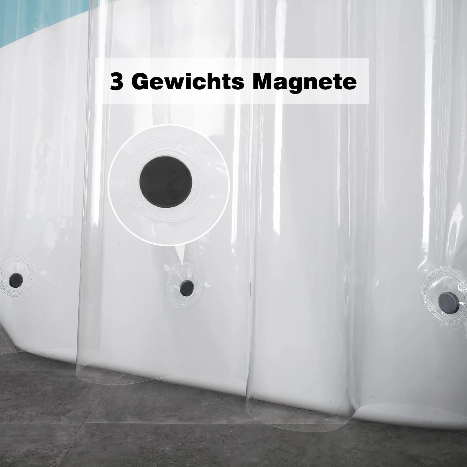 EurCross wąska zasłona prysznicowa 120x180 przezroczysta z plastiku, zasłona łazienkowa z 3 magnesami na dole, mała wodoodporna, antypleśniowa zasłona prysznicowa PEVA do wanny z 8 pierścieniami