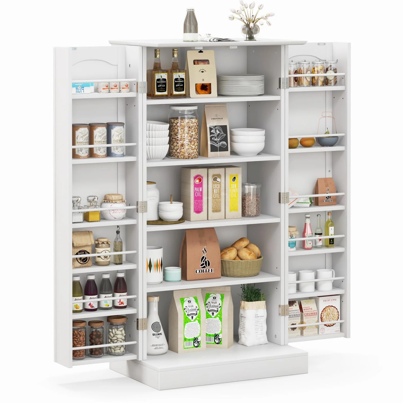 COSTWAY szafka kuchenna, szafka magazynowa, szafka do przechowywania z 2 drzwiami i 6 regulowanymi półkami, szafka wielofunkcyjna do kuchni, salonu, jadalni, 60 x 40 x 120 cm, biały