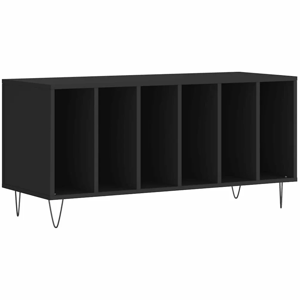 Hothingwell Szafka na płyty winylowe, czarna, 100 x 38 x 48 cm, z drewna inżynierskiego, szafka do przechowywania płyt winylowych z wytrzymałym blatem i żelaznymi nogami