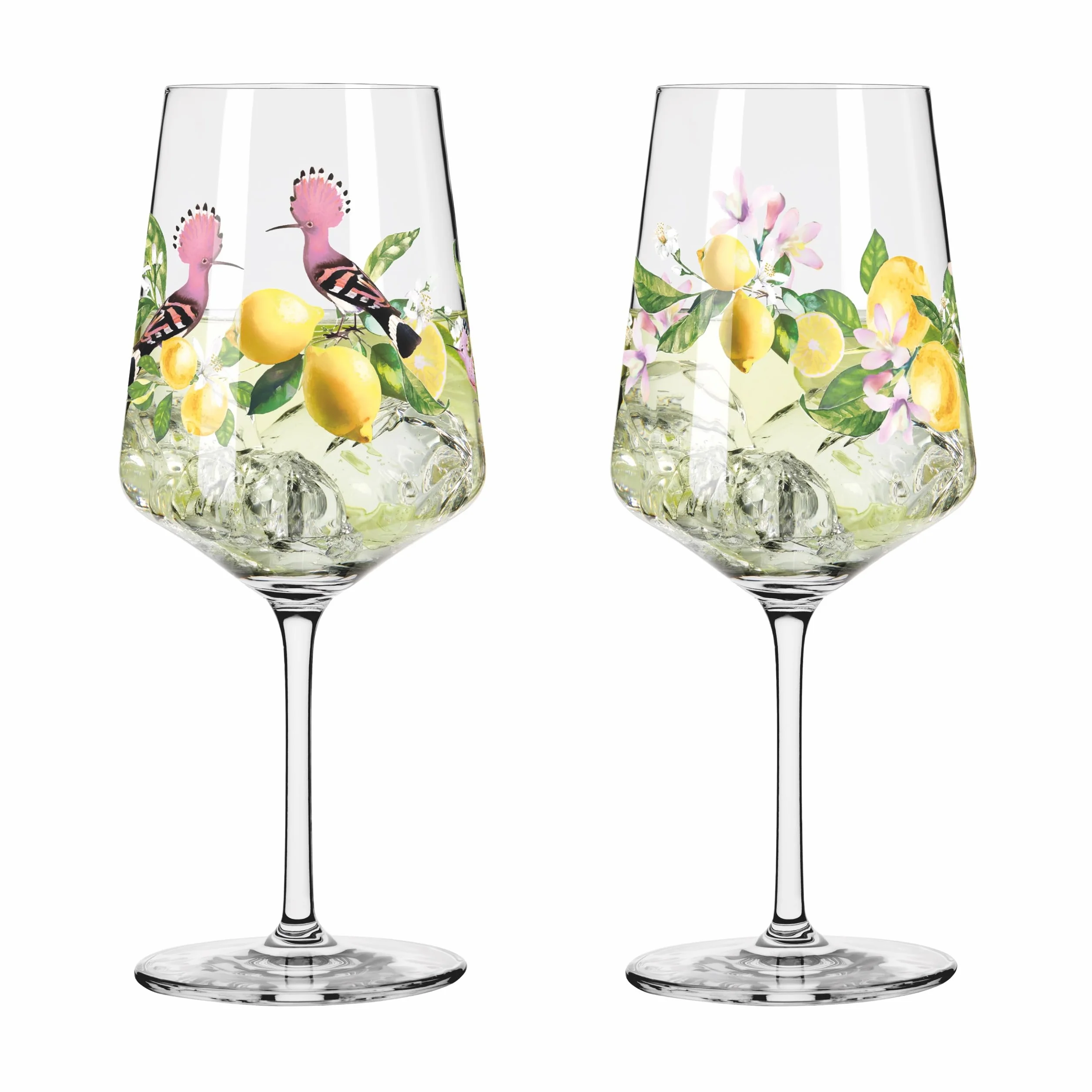 RITZENHOFF 6041005 Kieliszek do aperitifu, 500 ml, zestaw 2 sztuk, seria letnia rosa, do spryskiwacza, wąsy, motyw cytryny, wyprodukowano w Niemczech, żółty, zielony, różowy