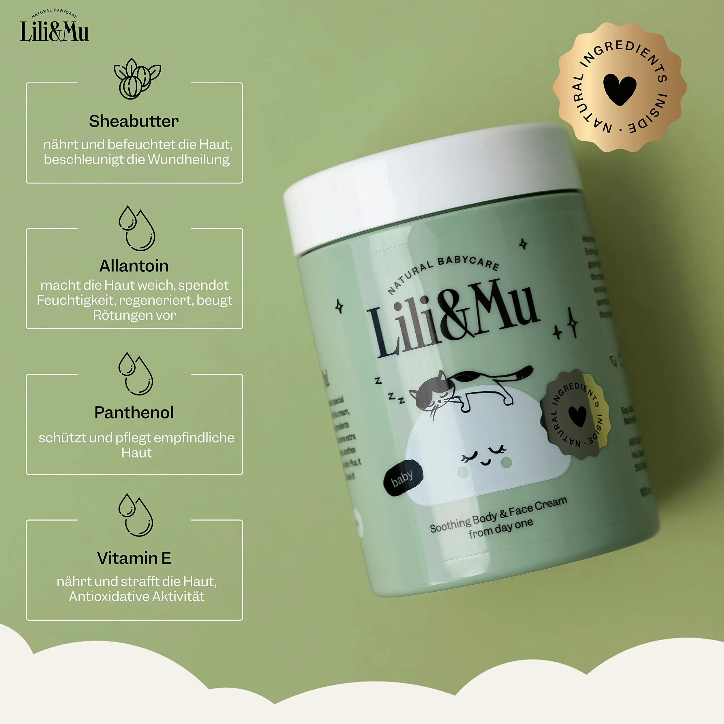 Lili&Mu Baby Krem nawilżający do twarzy i ciała 100 ml | Krem do twarzy z masłem shea i ekstraktem z kwiatów nagietka