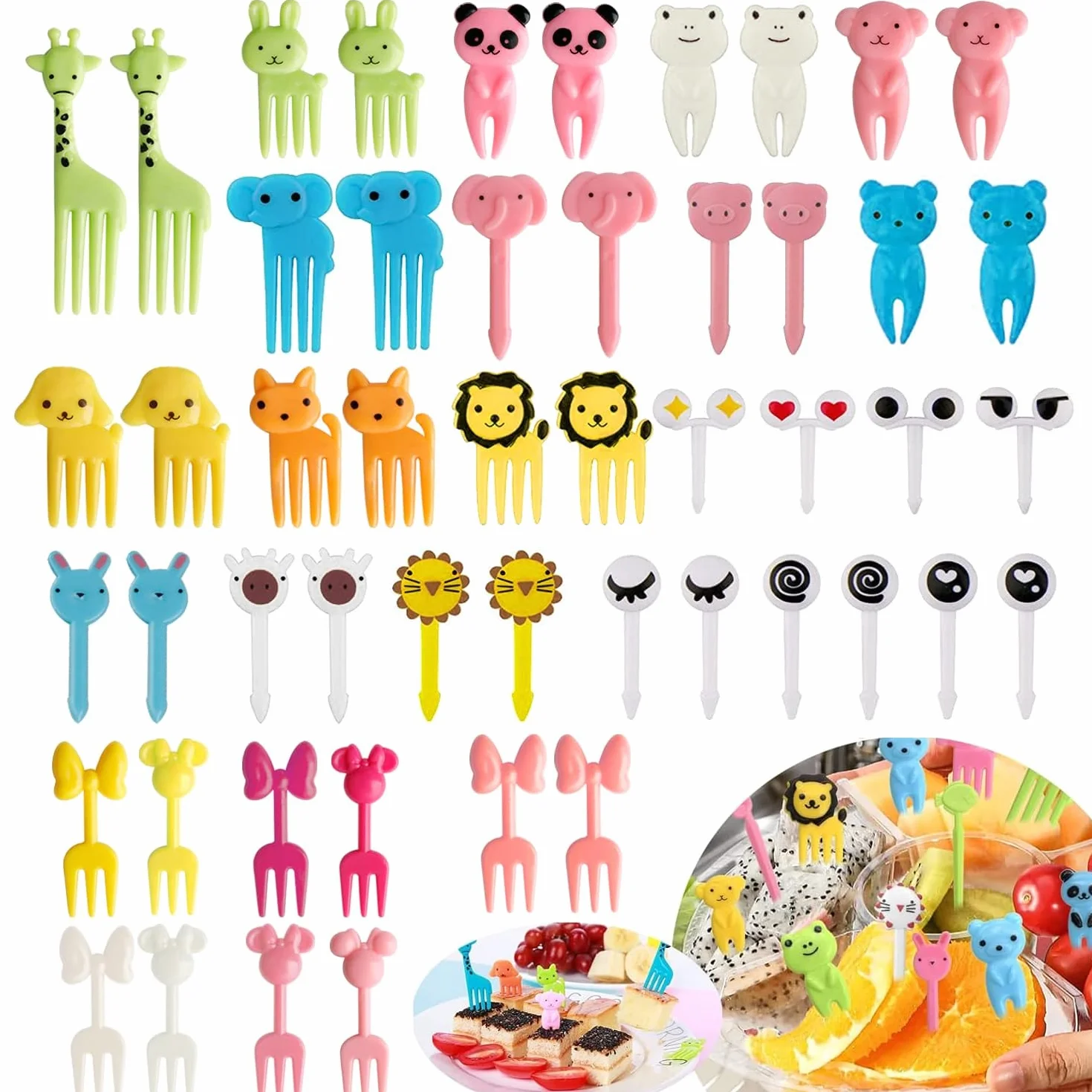 Food Picks dzieci 60 sztuk zwierzęce oczy owoce szaszłyki piekser przekąski mini widelce owoce widelce chleb pudełko akcesoria owoce wykałaczka na deser owoce dzieci impreza Boże Narodzenie