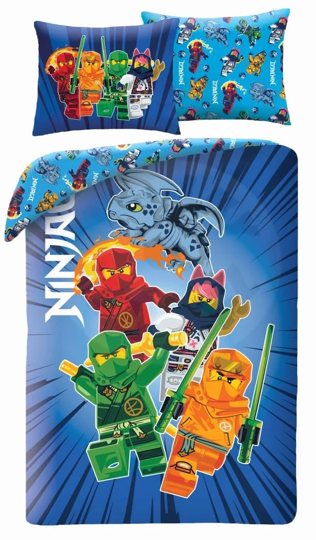 Halantex Pościel Lego Ninjago, dwustronna poszwa na kołdrę 140 x 200 cm + poszewka na poduszkę, 100% poliester