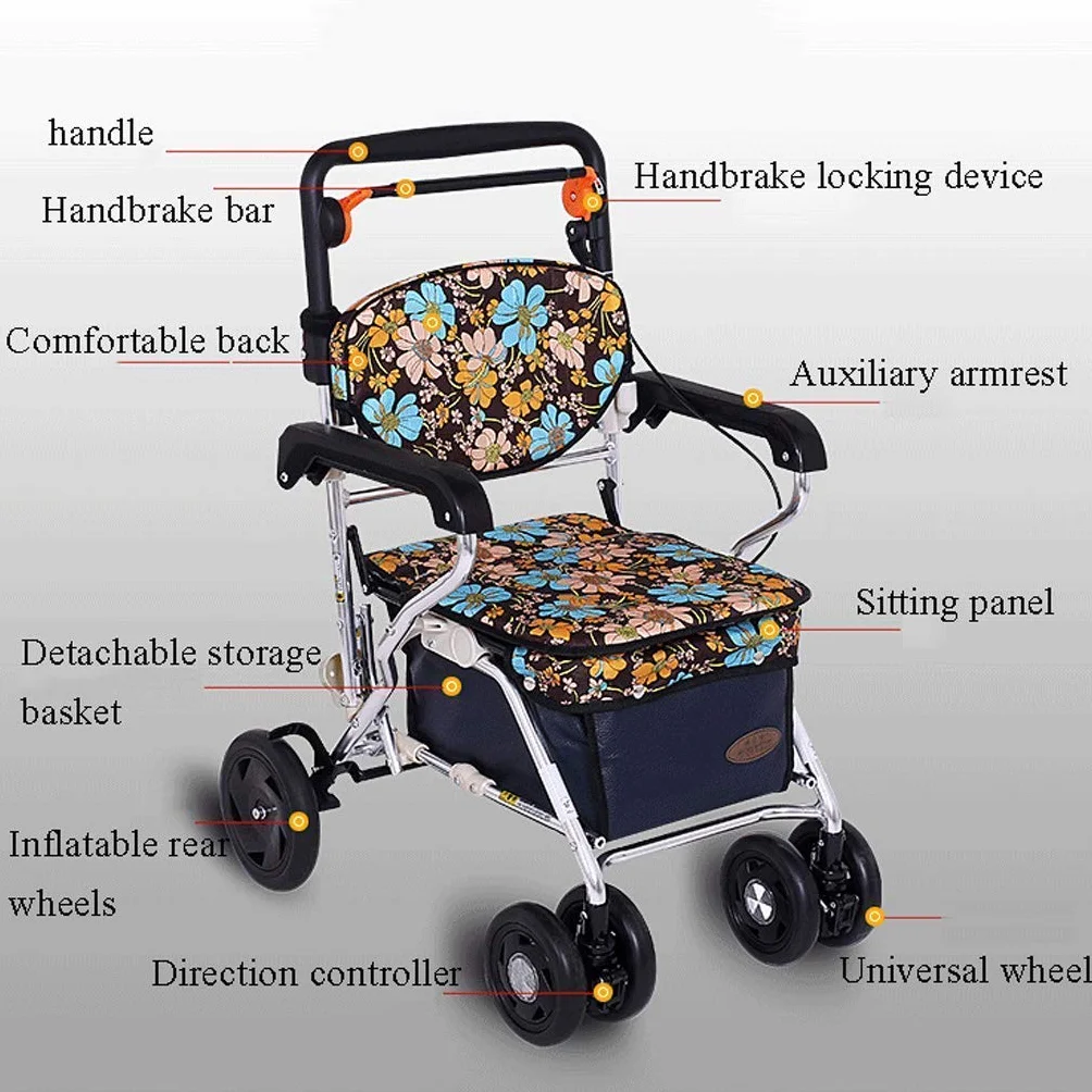 Samojezdny Wózek Na Zakupy Aluminiowy, Chodzik dla seniora z koszykiem na zakupy, Wielofunkcyjna rolka z hamulcem do blokady chodzika, Wózek dla Seniorów Comfortable anniversary