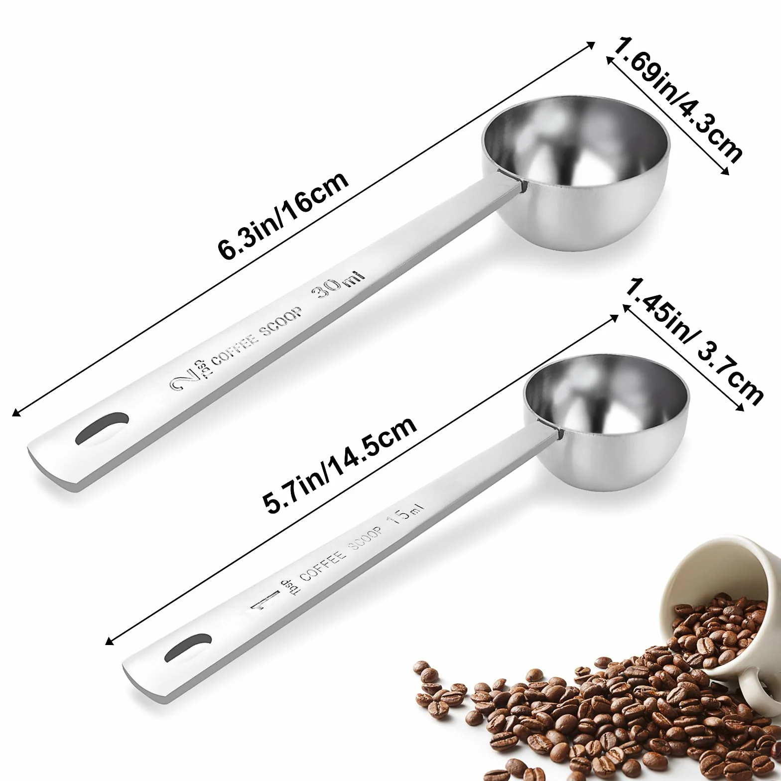 2 szt. łyżeczka do kawy łyżka pomiarowa 15 ml i 30 ml łyżka do dozowania kawy łyżeczka do kawy łyżeczka do kawy ze stali nierdzewnej łyżeczka do kawy z długim uchwytem wielokrotnego użytku okrągła