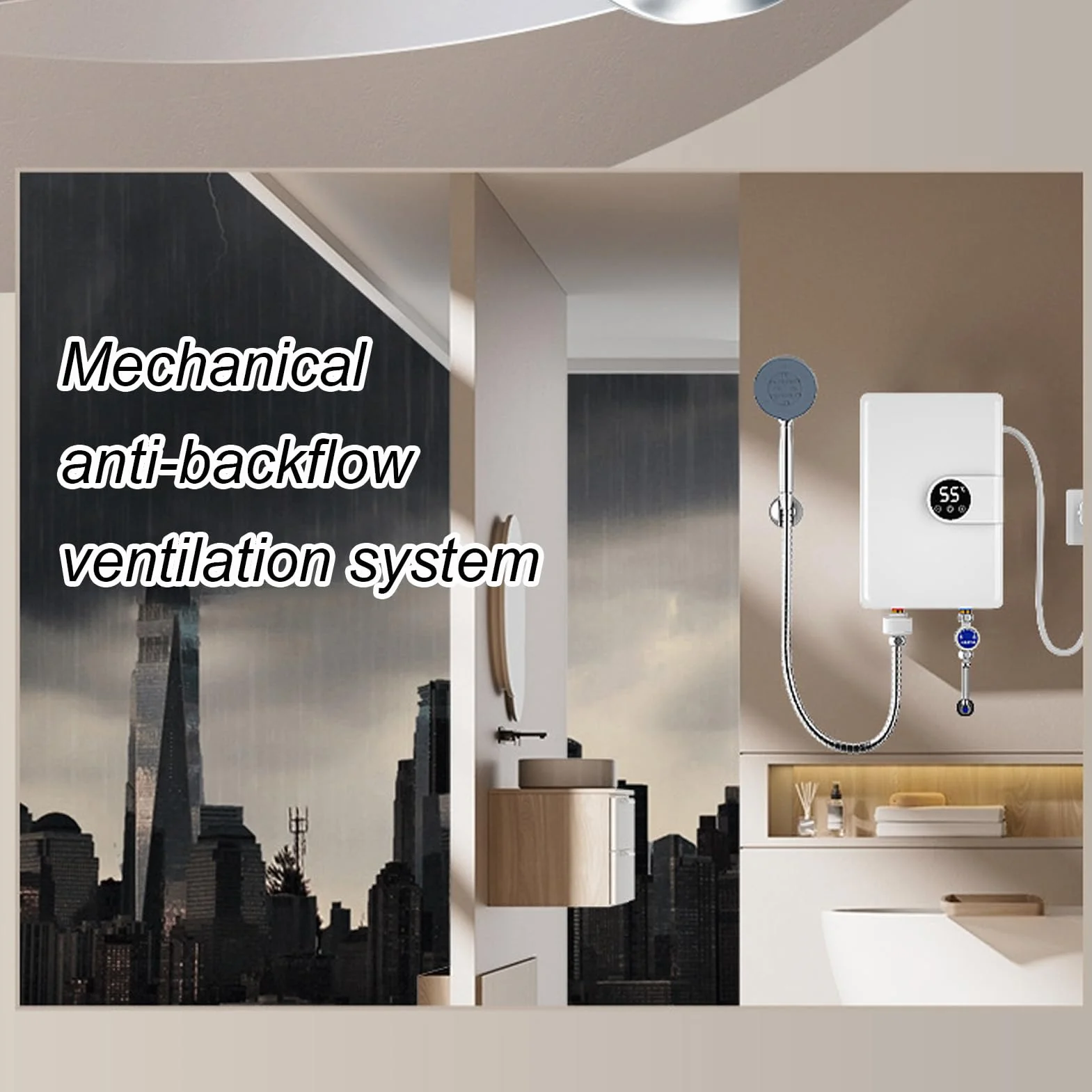 Hancaner Natychmiastowy elektryczny podgrzewacz wody 5500 W z wyświetlaczem LED, cyfrowa regulacja temperatury do łazienki i kuchni (wtyczka UE 230 V)