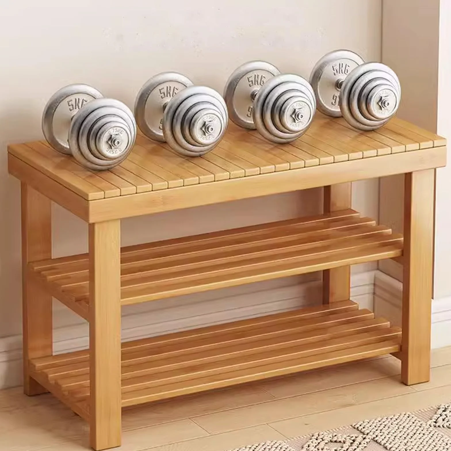 Bambusowy stojak na buty, 3-poziomowy, do przechowywania, mieści 200 kg, naturalne drewno, do salonu, wejścia, sypialni i łazienki, 60 cm