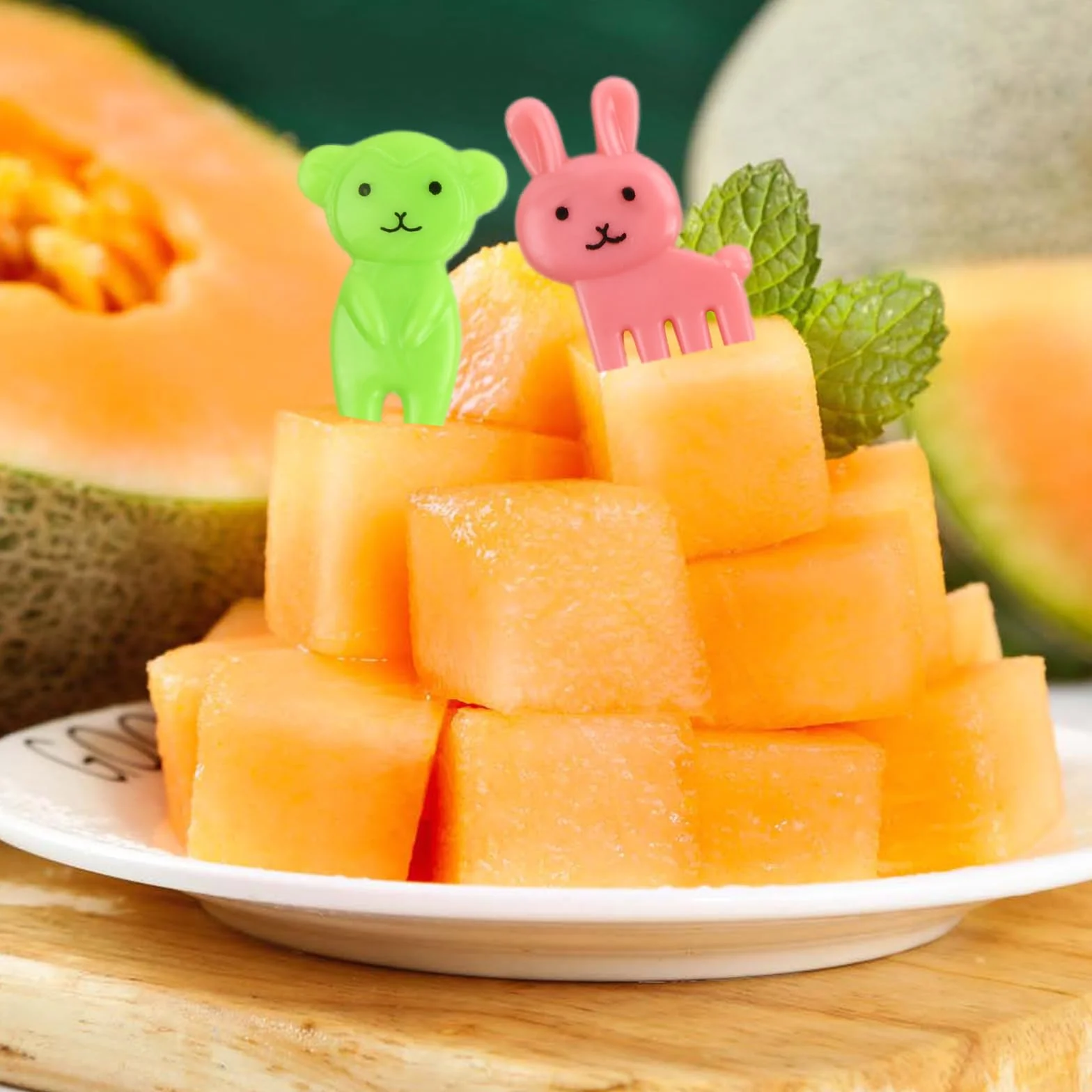 60 sztuk widelców do owoców, mini widelczyki do owoców, z kreskówki, plastikowe akcesoria do pudełek na lunch dla dzieci, wielokrotnego użytku, wykałaczki na owoce, do deserów, owoców,