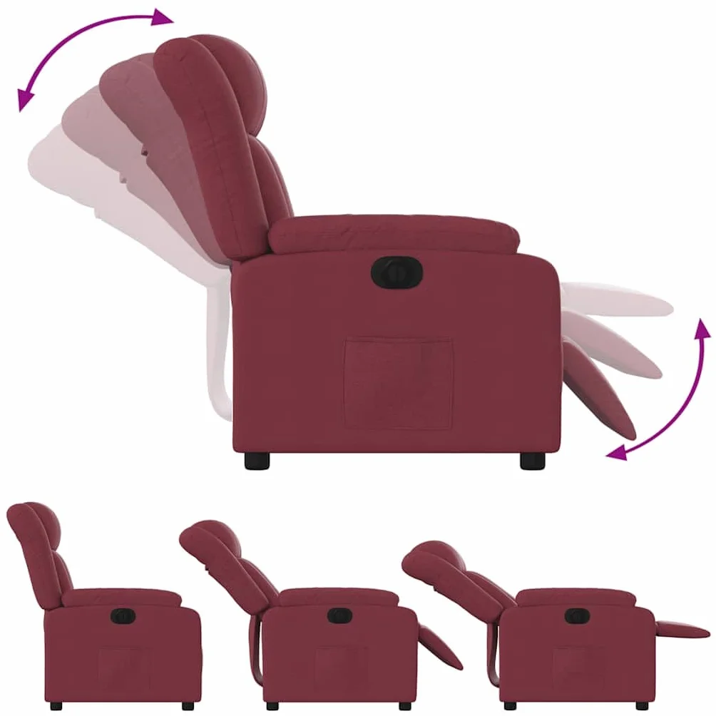 Fotel relaksacyjny elektryczny z funkcją leżenia, czerwone wino, regulowany, z podłokietnikami i oparciem, ergonomiczny, wygodny fotel telewizyjny do salonu i kącika do czytania