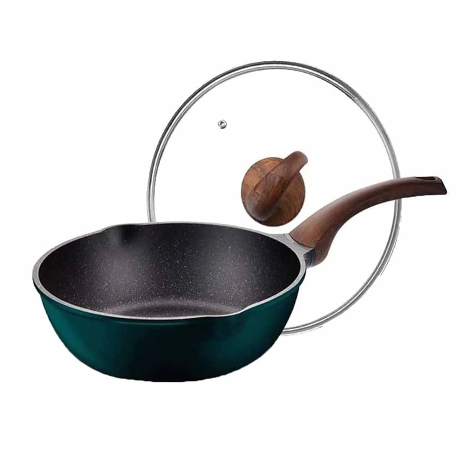 Patelnia do głębokiego smażenia TONONE Nonstick, patelnia wok z pokrywką, chłodny uchwyt, zdrowa patelnia do gotowania z powłoką granitową, (rozmiar: mały)